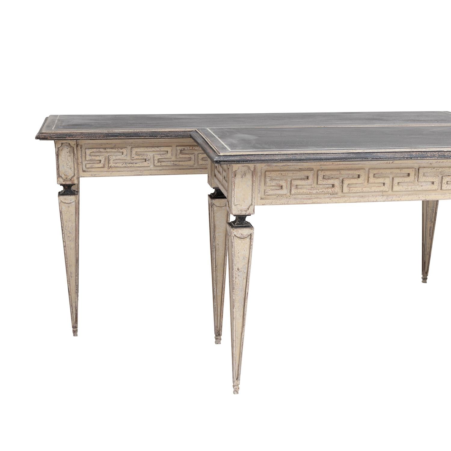 Hand-Carved 20th Century Swedish Gustavian Pair of Antique Painted Walnut Console Tables For Sale