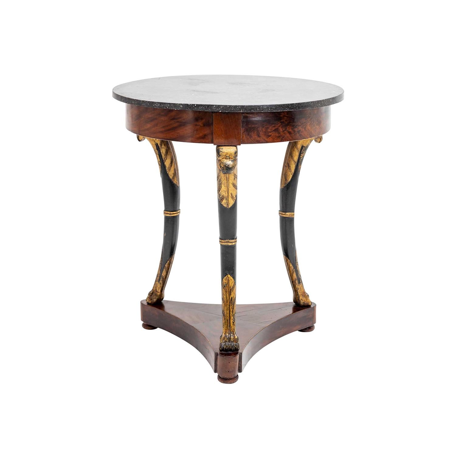 20th Century 19th Century French Empire Round Mahogany Side Table - Antique Marble Table For Sale