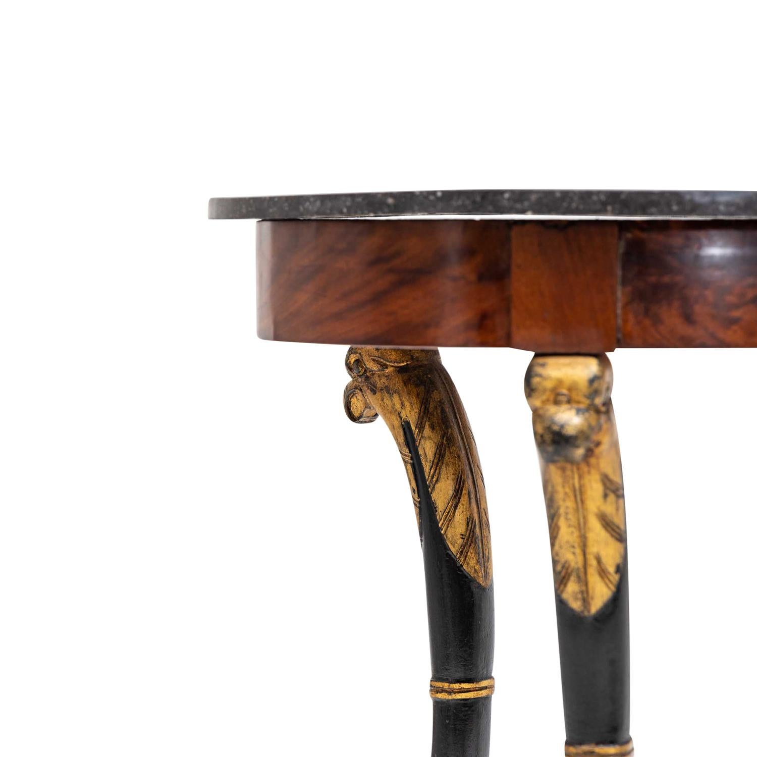 Giltwood 19th Century French Empire Round Mahogany Side Table - Antique Marble Table For Sale