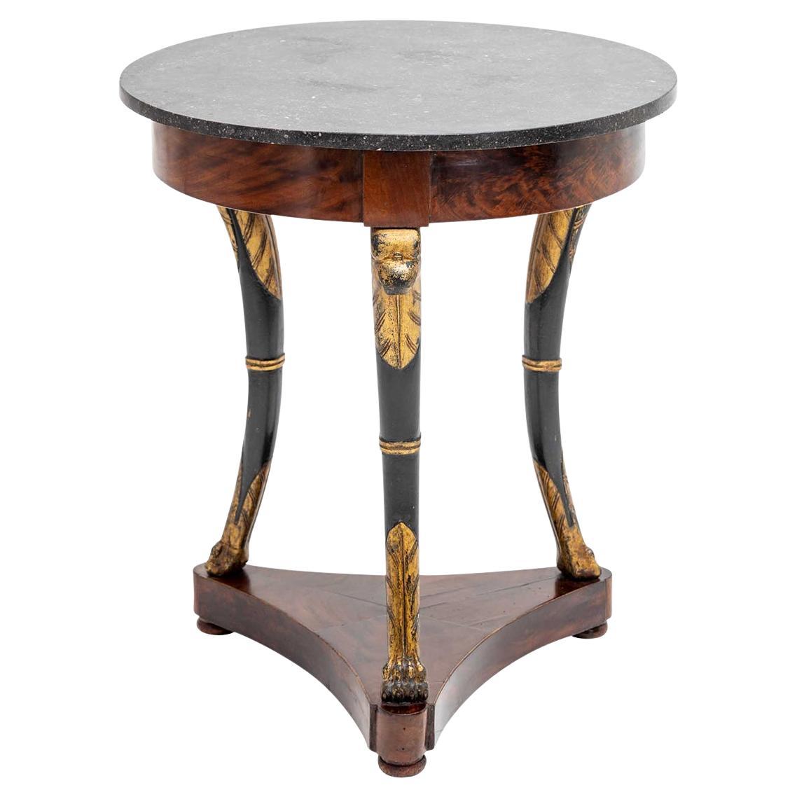 19th Century French Empire Round Mahogany Side Table - Antique Marble Table