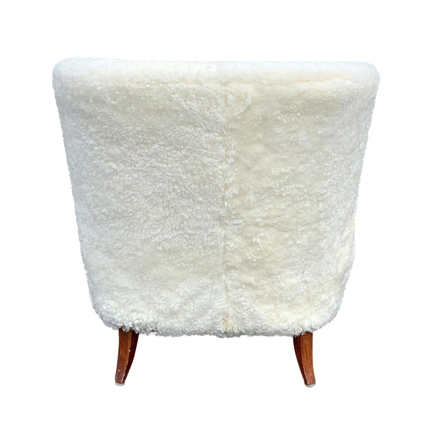 Mid-Century Modern 20th Century White Sheepskin, Swedish Beechwood Lounge Chair by Gösta Jonsson
