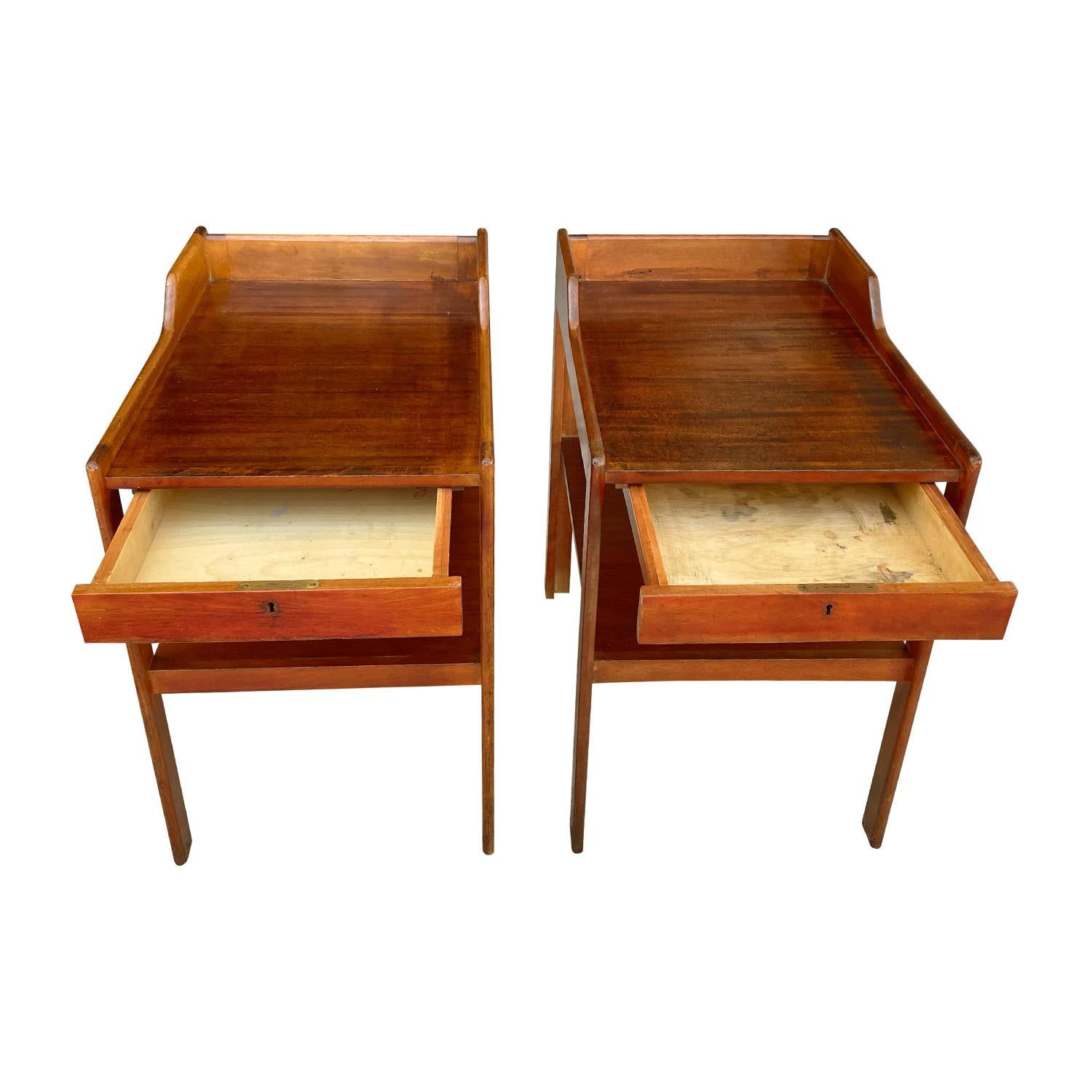Hand-Carved 20th Century Swedish Mahogany Nightstands, Bedside Tables by Carl-Axel Acking