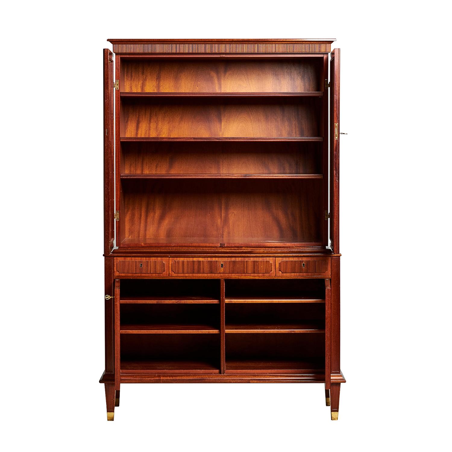 Mid-Century Modern 20th Century Swedish Mid-Century Walnut Serving Cabinet - Vintage Brass Buffet For Sale