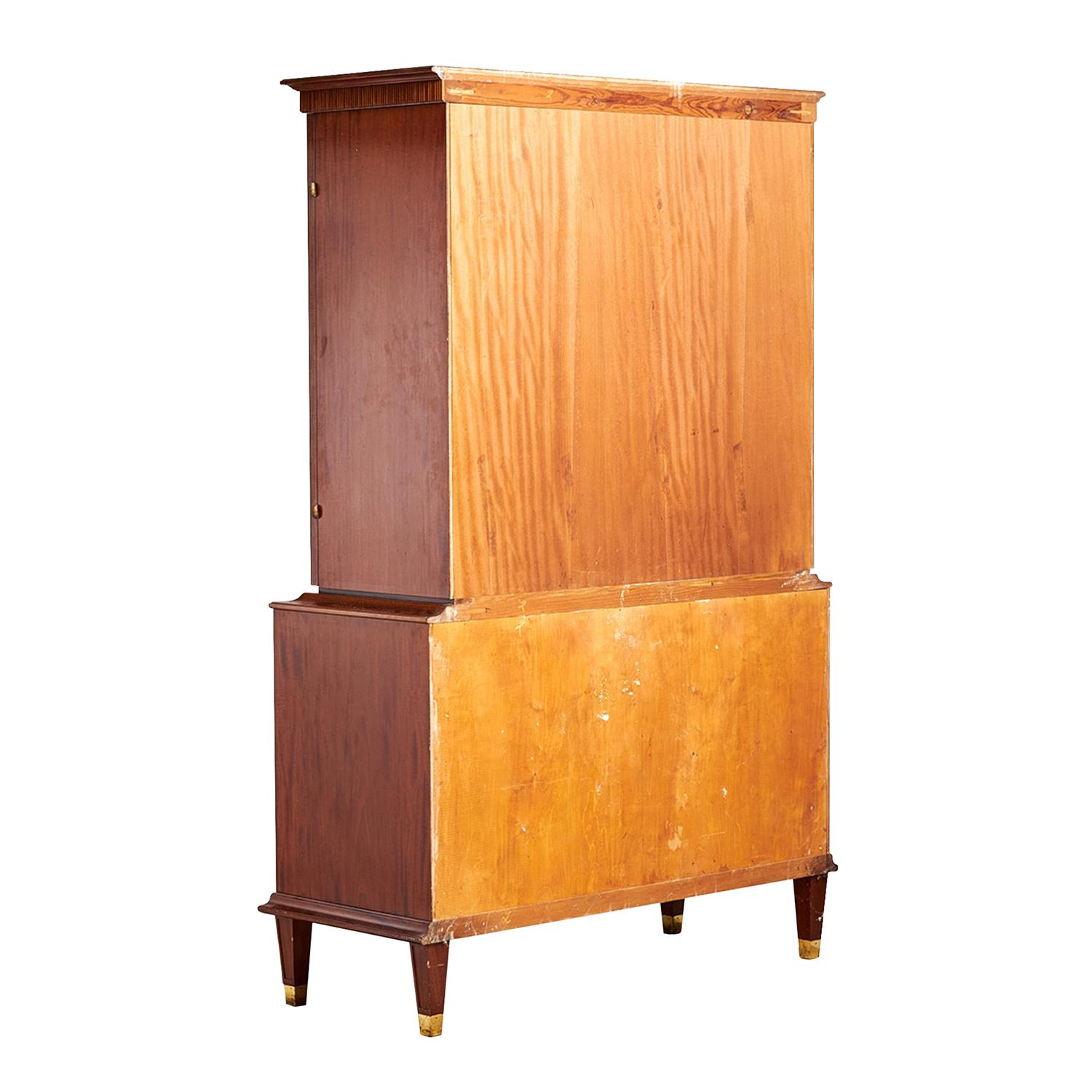Metal 20th Century Swedish Mid-Century Walnut Serving Cabinet - Vintage Brass Buffet For Sale
