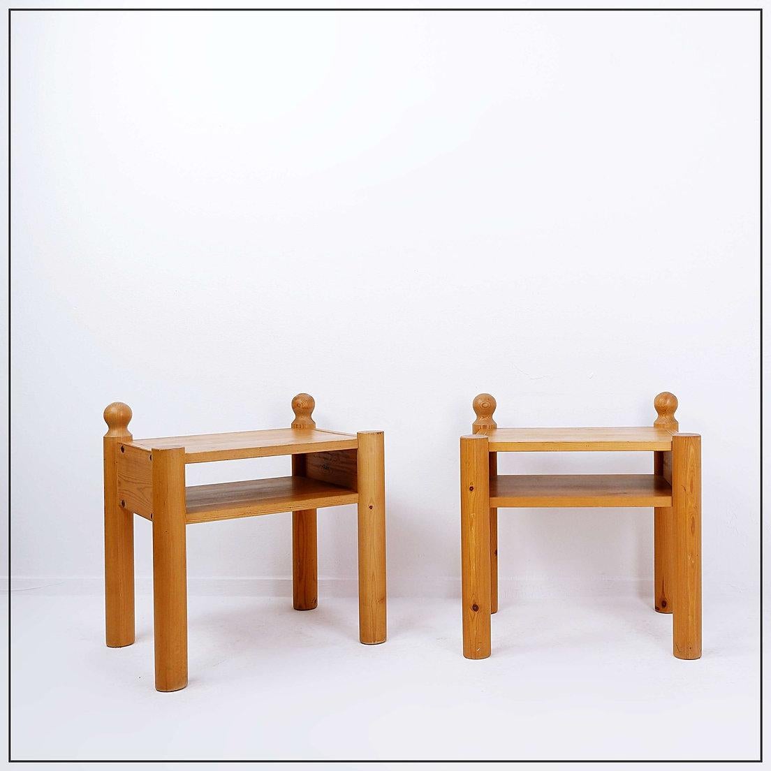 20th-Century Swedish Nightstands in Solid Pine, Set of 2
Nightstands - Natural Furniture - Mid-Century
Measures : 48cmx38cm H:50.5cm 
Material : Solid Pine
Wear consistent with age and use
Minor Losses : see photos
