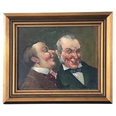 Vintage 20th Century Swedish Oil Painting of Jolly Display of Friends