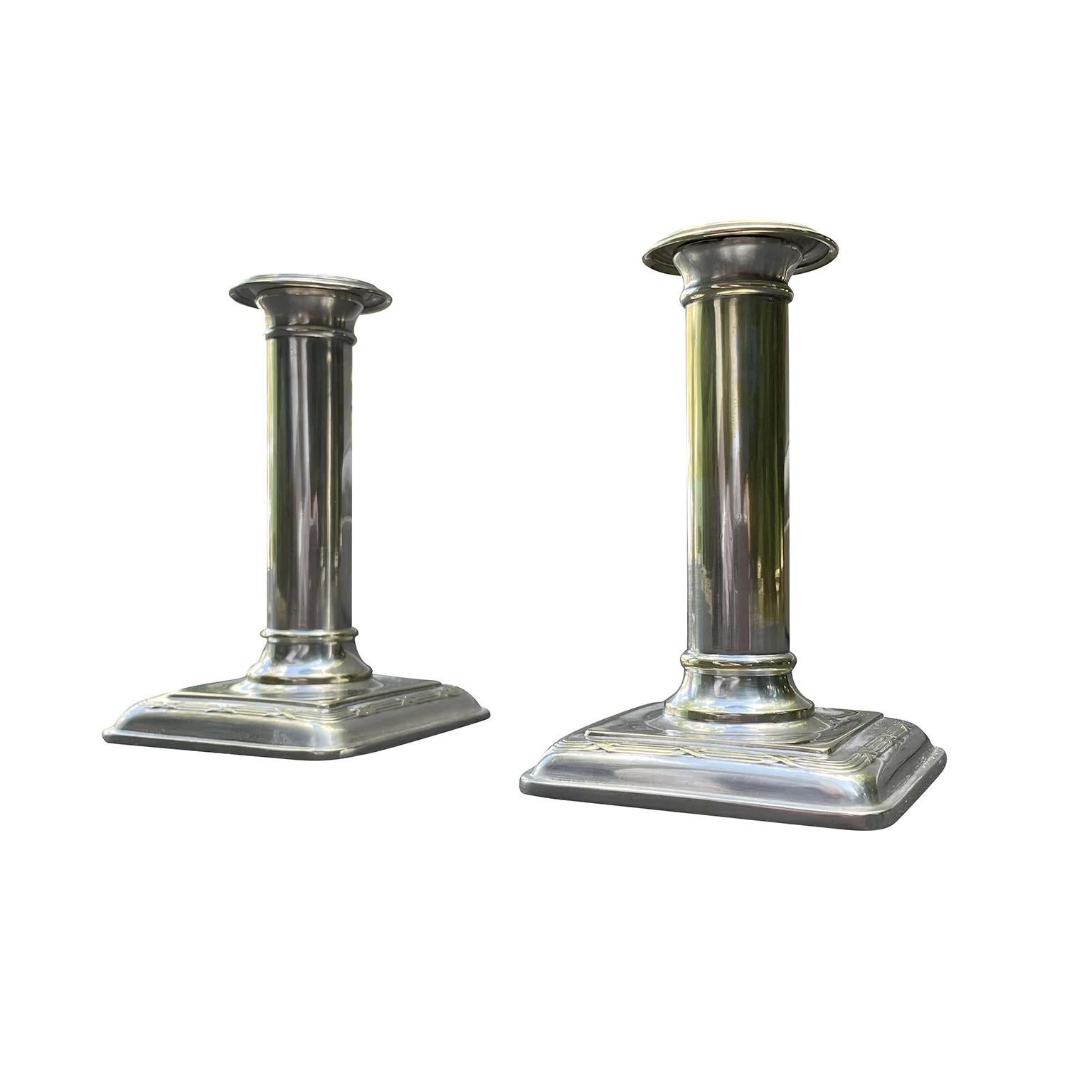 Art Deco 20th Century Swedish Pair of Nickel Silver Candlesticks, Holders by CG Hallberg For Sale