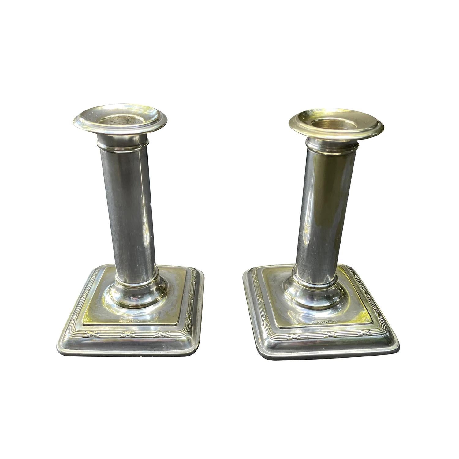 Hand-Crafted 20th Century Swedish Pair of Nickel Silver Candlesticks, Holders by CG Hallberg For Sale