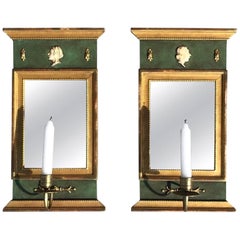 20th Century Swedish Pair of Gustavian Wood Wall Mirrors, Sconces by Kurt Ekvall