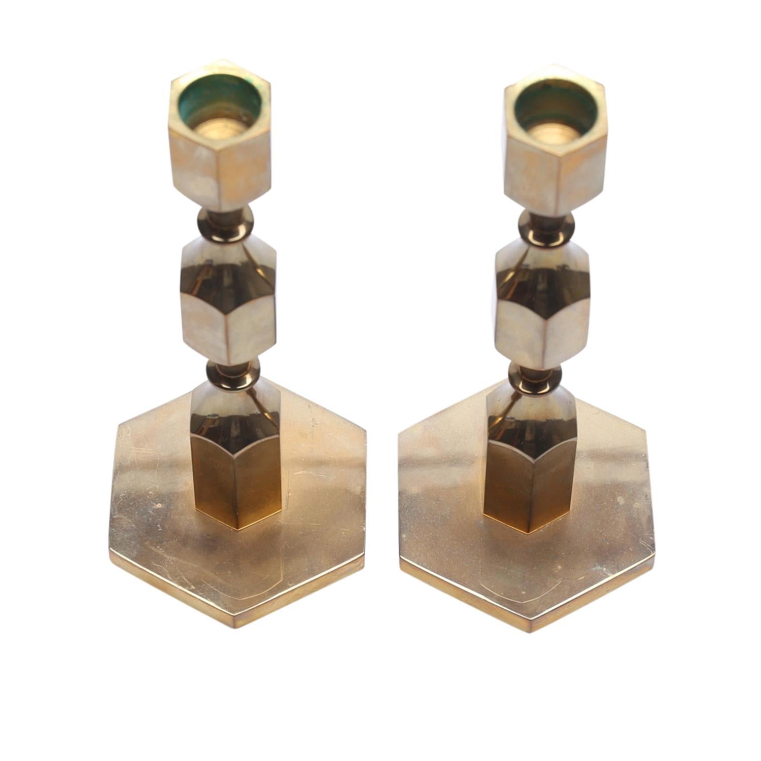 Mid-Century Modern 20th Century Swedish Pair of Metallslojden Gusum Candle Holders by Lars Bergsten