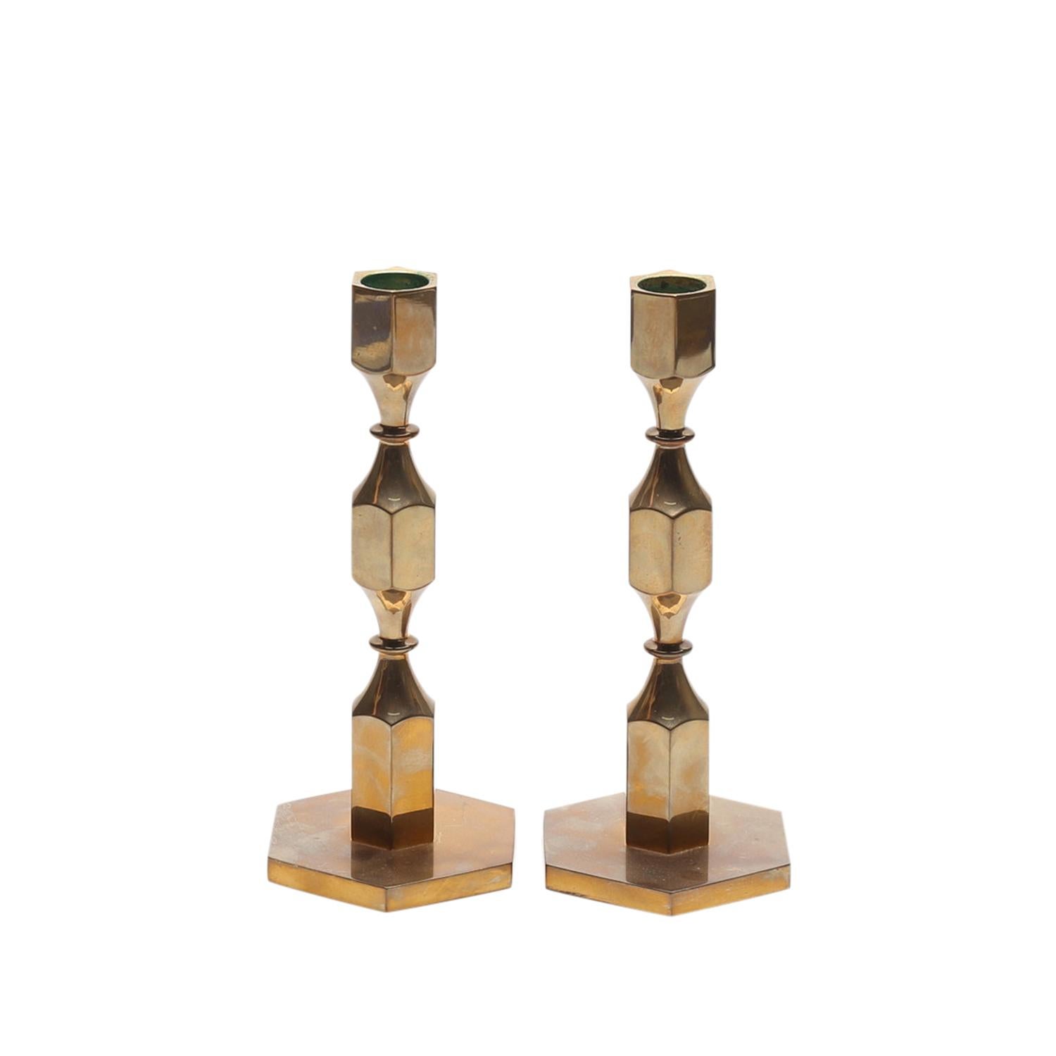 Hand-Crafted 20th Century Swedish Pair of Metallslojden Gusum Candle Holders by Lars Bergsten