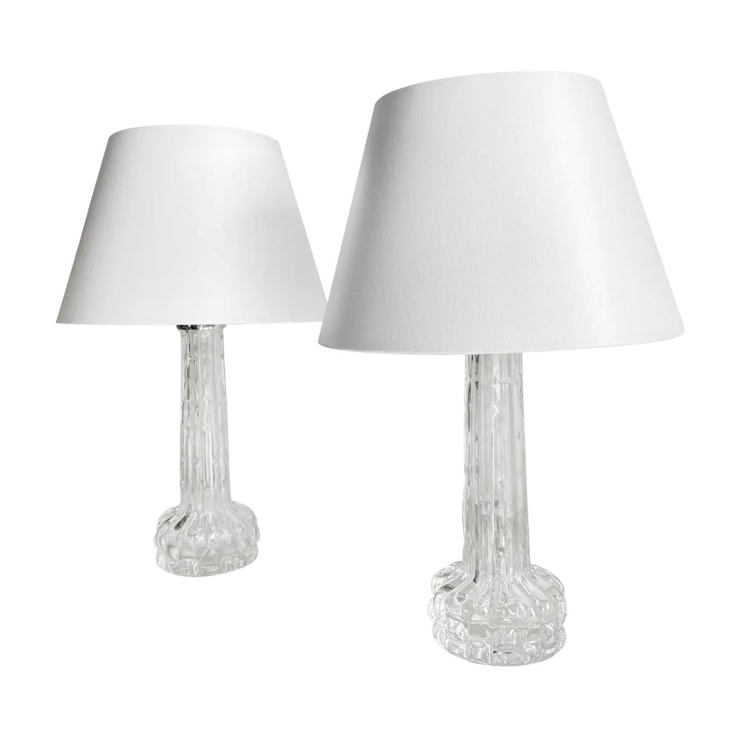 Hand-Crafted 20th Century Swedish Pair of Orrefors Glass Table, Desk Lights by Carl Fagerlund