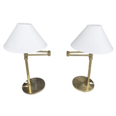 20th Century Swedish Pair of Polished Brass Reading Table Lamps by EWÅ, Värnamo