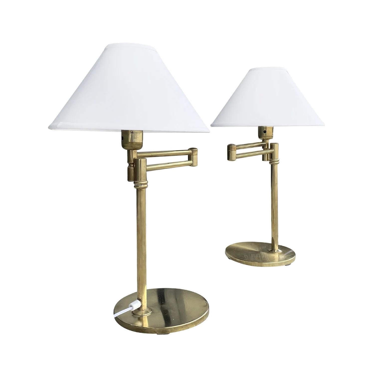 Hand-Crafted 20th Century Swedish Pair of Polished Brass Reading Table Lamps by EWÅ, Värnamo For Sale