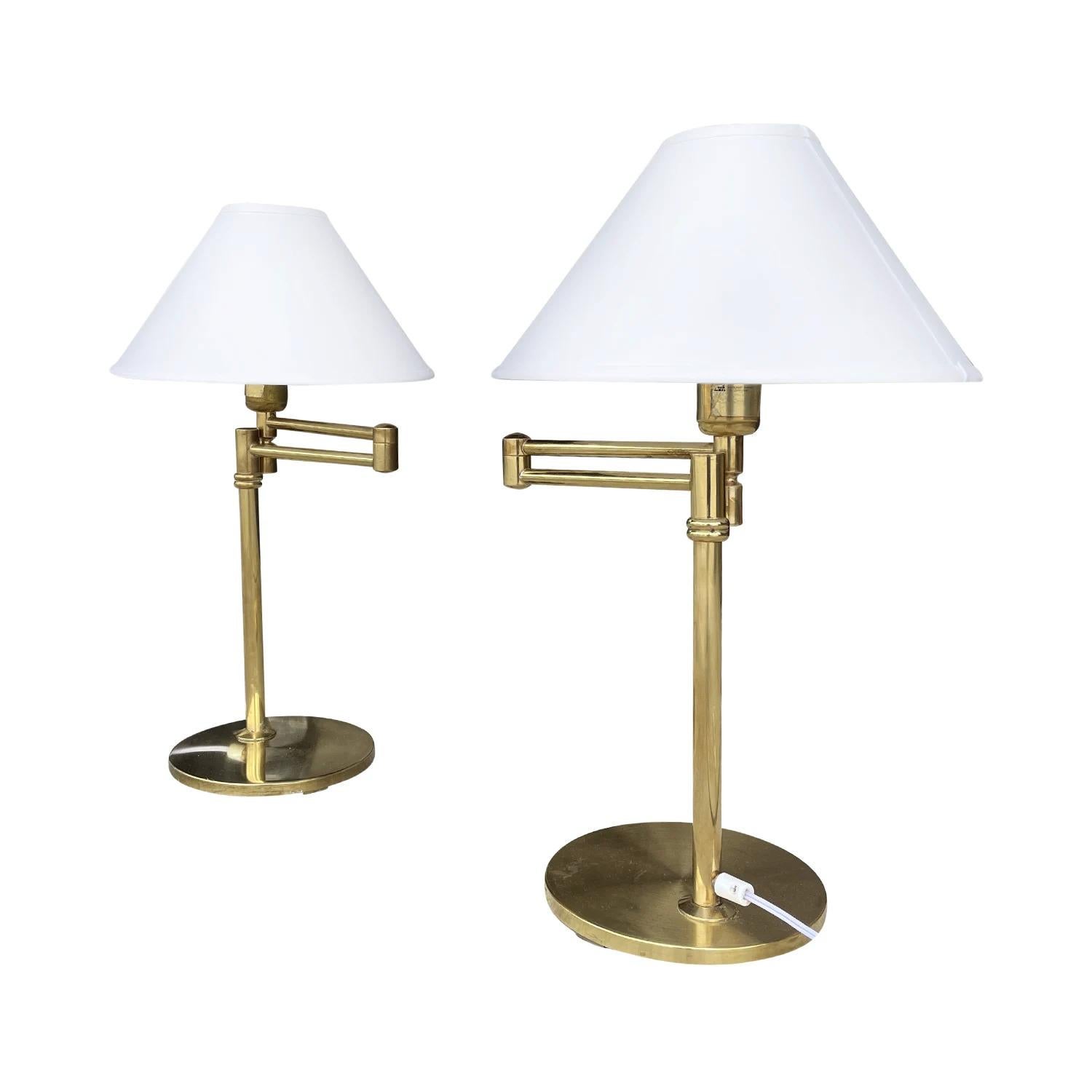 20th Century Swedish Pair of Polished Brass Reading Table Lamps by EWÅ, Värnamo In Good Condition For Sale In West Palm Beach, FL