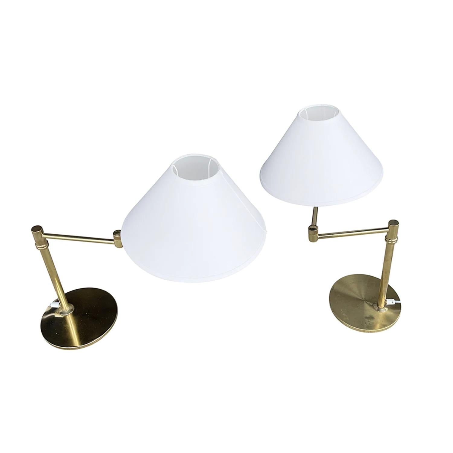 Metal 20th Century Swedish Pair of Polished Brass Reading Table Lamps by EWÅ, Värnamo For Sale