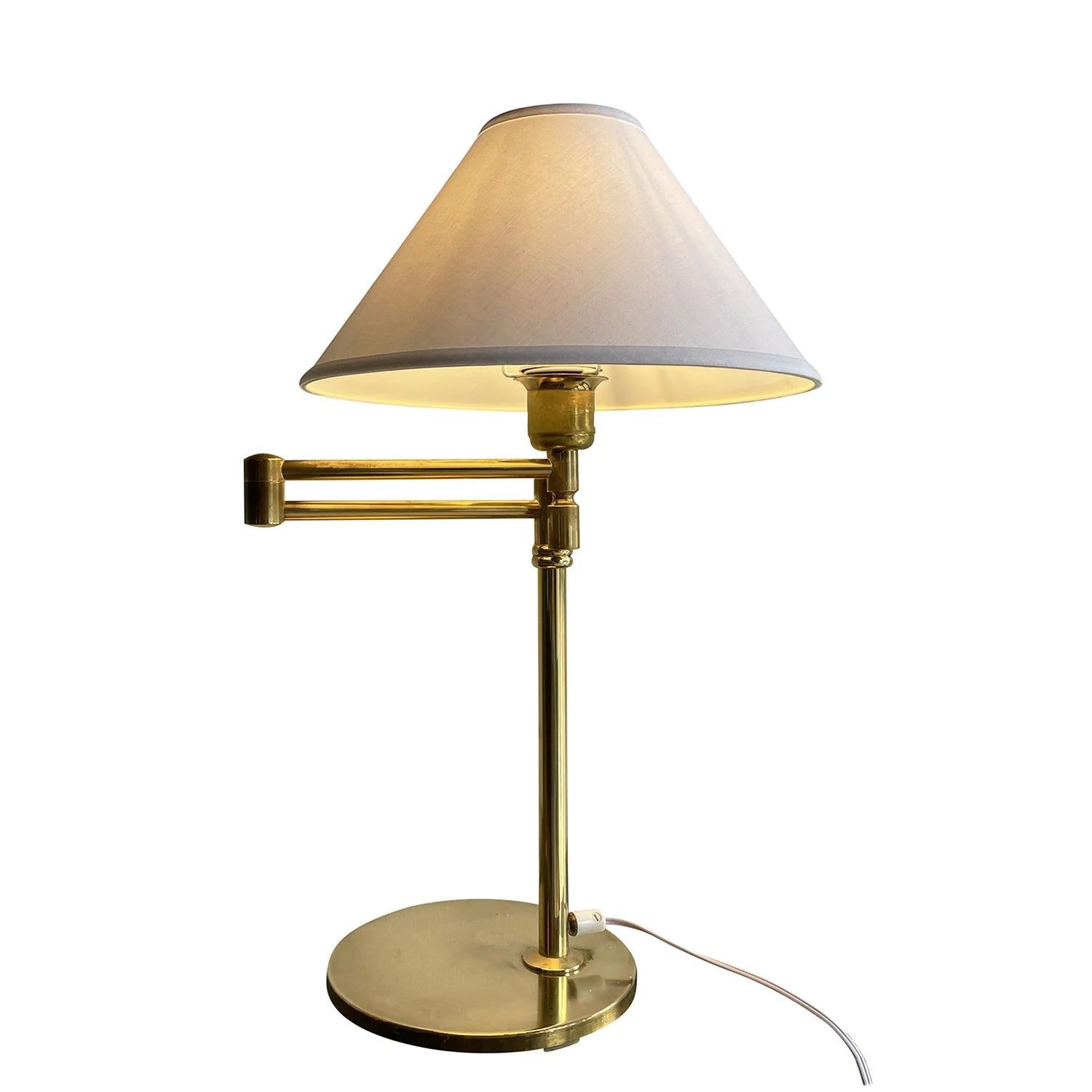 20th Century Swedish Pair of Polished Brass Reading Table Lamps by EWÅ, Värnamo For Sale 1