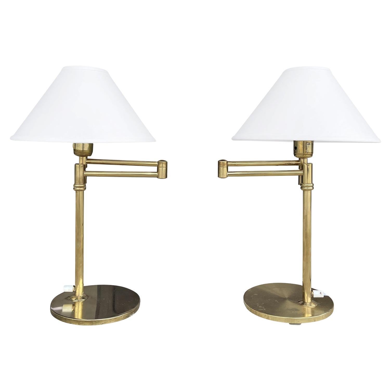 20th Century Swedish Pair of Polished Brass Reading Table Lamps by EWÅ, Värnamo For Sale