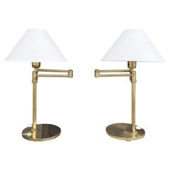 20th Century Swedish Pair of Polished Brass Reading Table Lamps by EWÅ, Värnamo