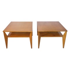 20th Century Swedish Pair of Two Tiers Vintage Walnut Side, End Tables