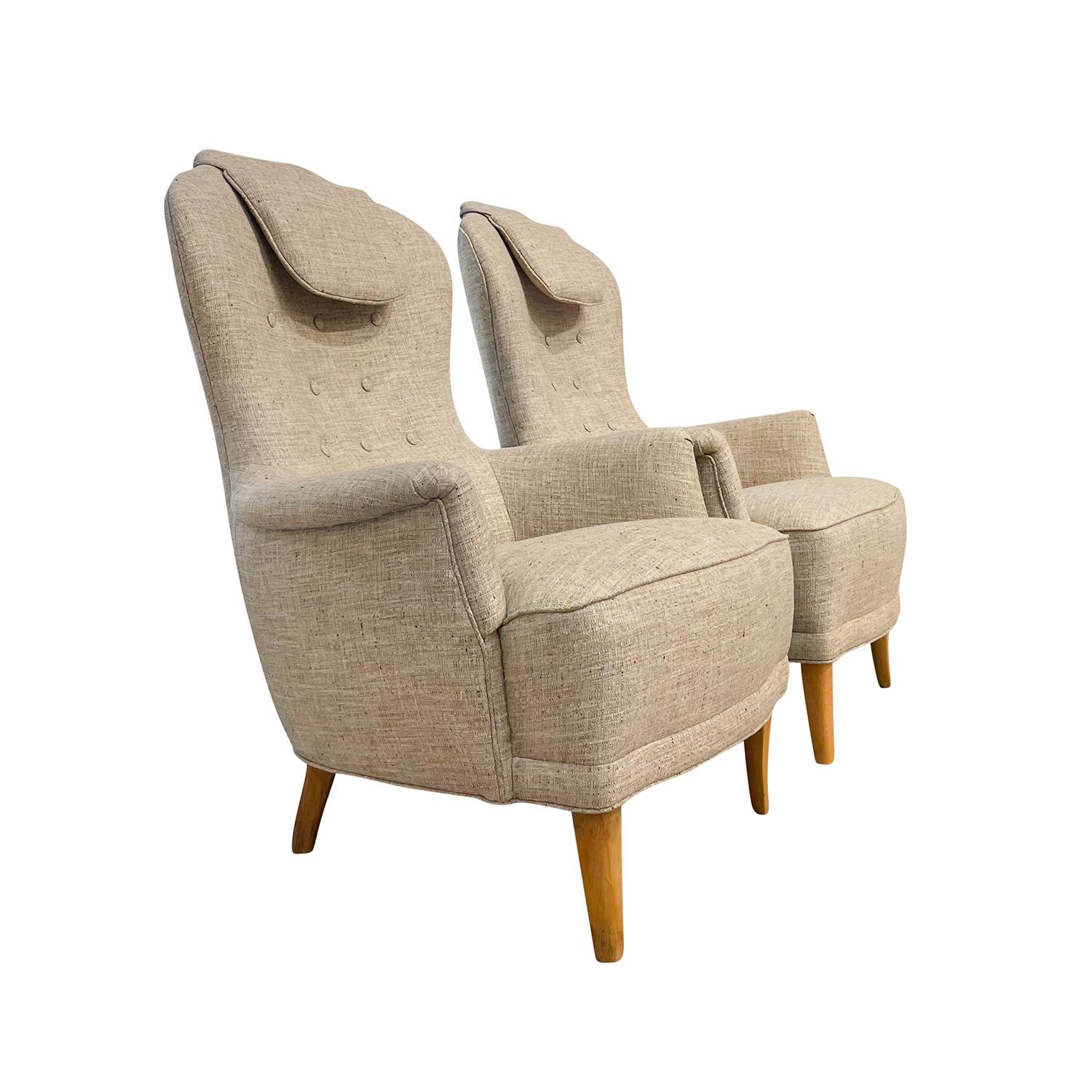 Mid-Century Modern 20th Century Swedish Pair of Vintage O.H. Sjögren Armchairs by Carl Malmsten For Sale