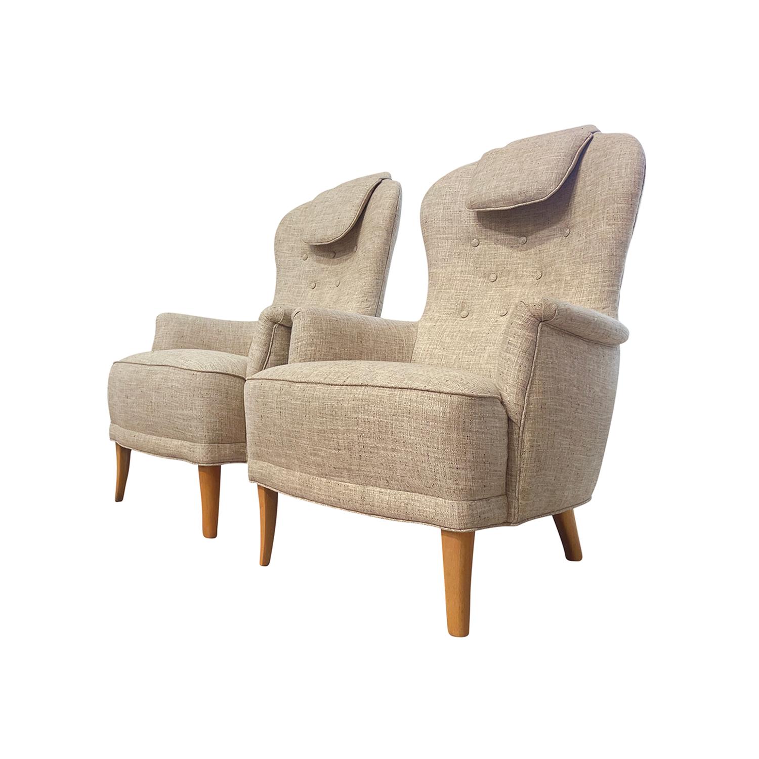 Hand-Carved 20th Century Swedish Pair of Vintage O.H. Sjögren Armchairs by Carl Malmsten For Sale