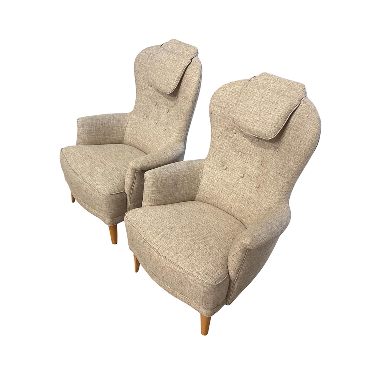 Sculpté à la main Paire de Vintage O.H. suédois du 20ème siècle Fauteuils Sjögren par Carl Malmsten en vente