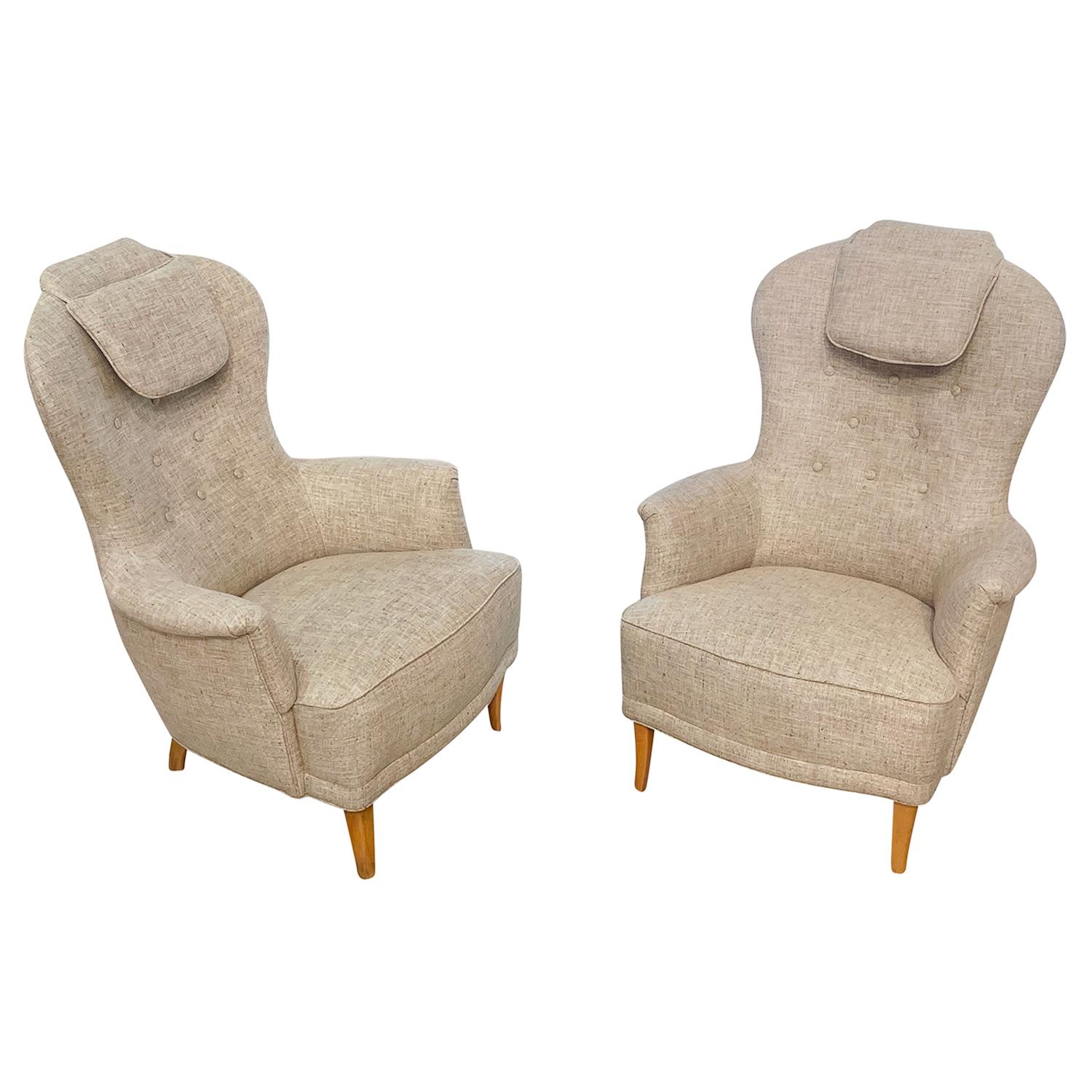 Fabric 20th Century Swedish Pair of Vintage O.H. Sjögren Armchairs by Carl Malmsten For Sale