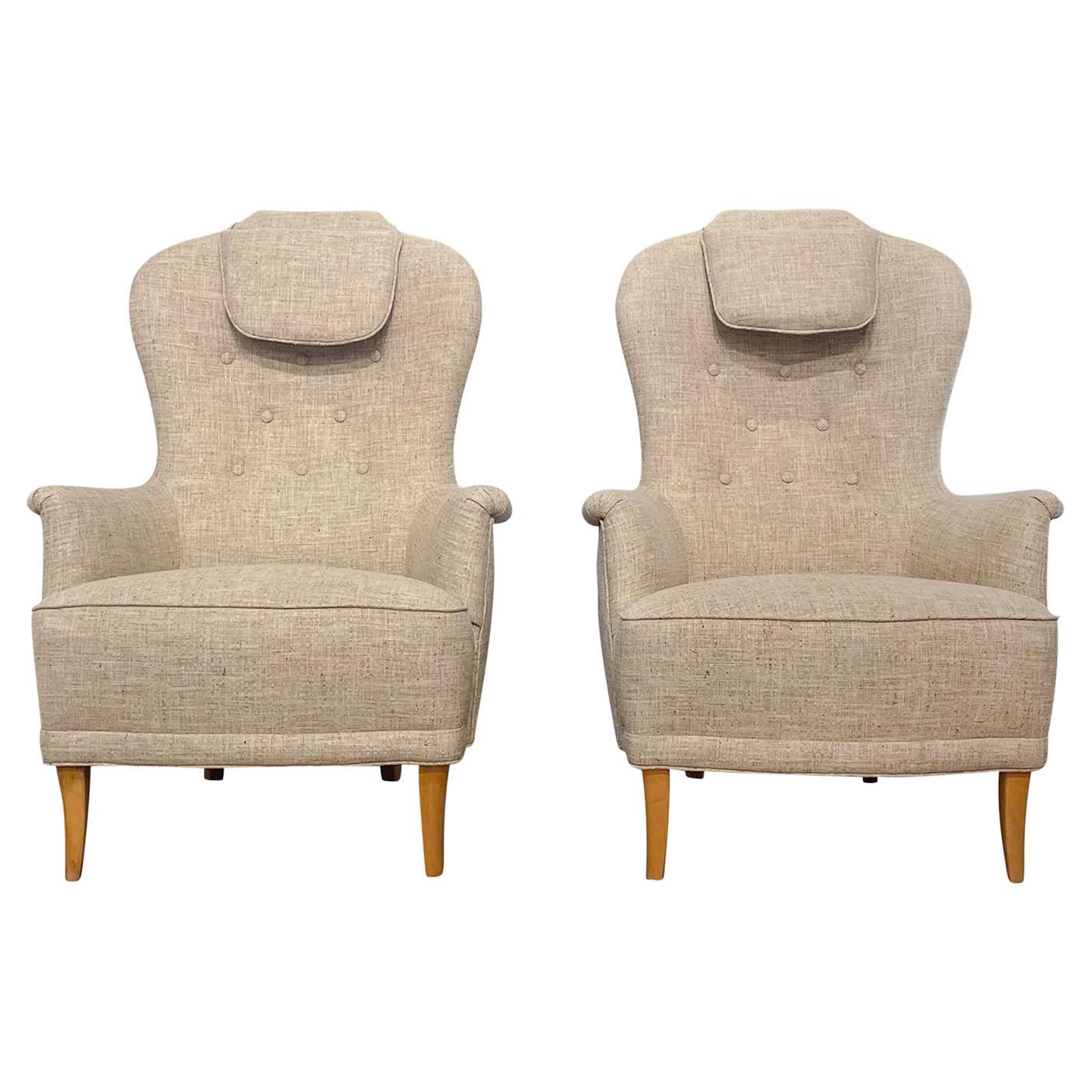 20th Century Swedish Pair of Vintage O.H. Sjögren Armchairs by Carl Malmsten For Sale