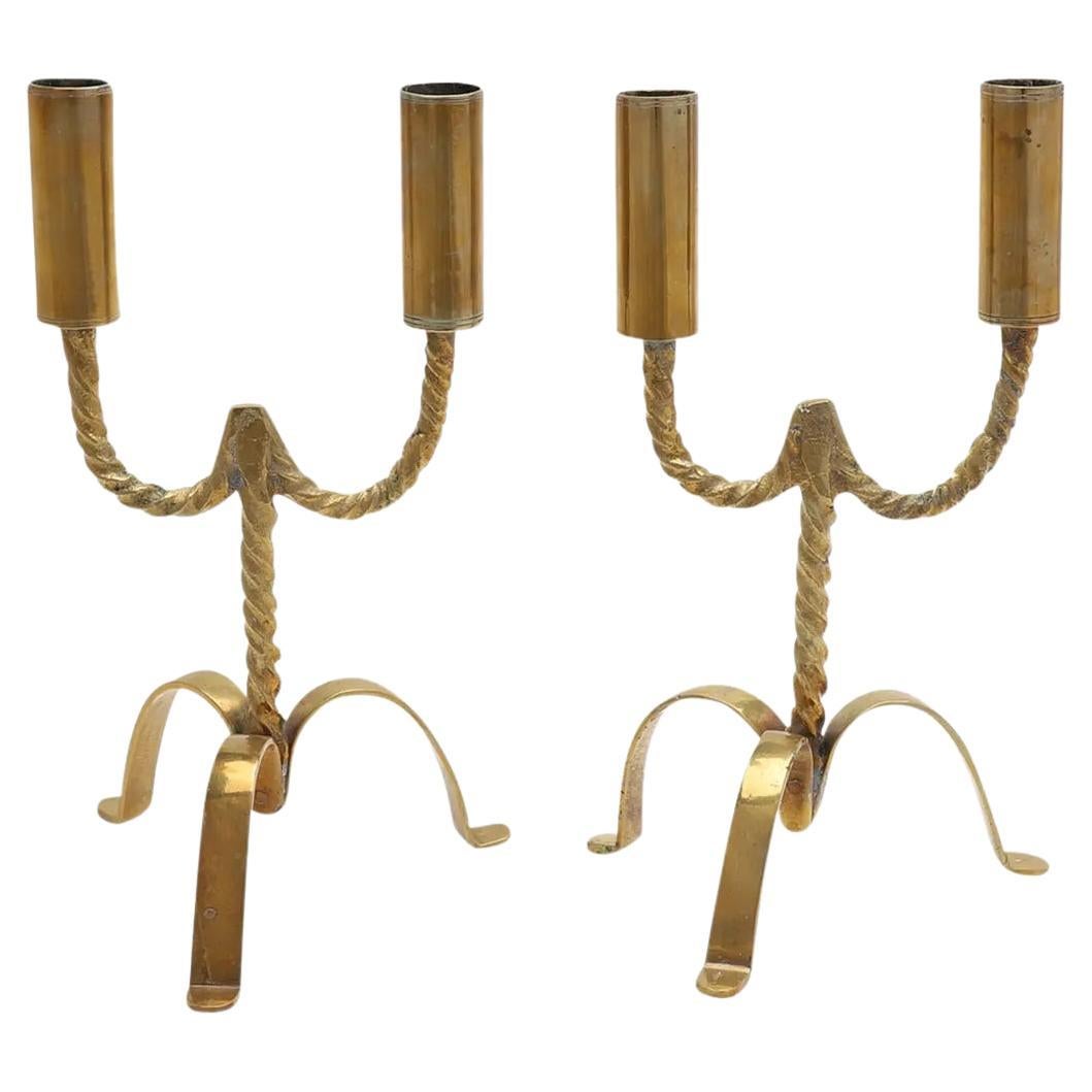 20th Century Swedish Pair of Wrought-Iron Candle Holders - Vintage Candlesticks