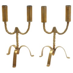 20th Century Swedish Pair of Wrought-Iron Candle Holders, Brass Candlesticks