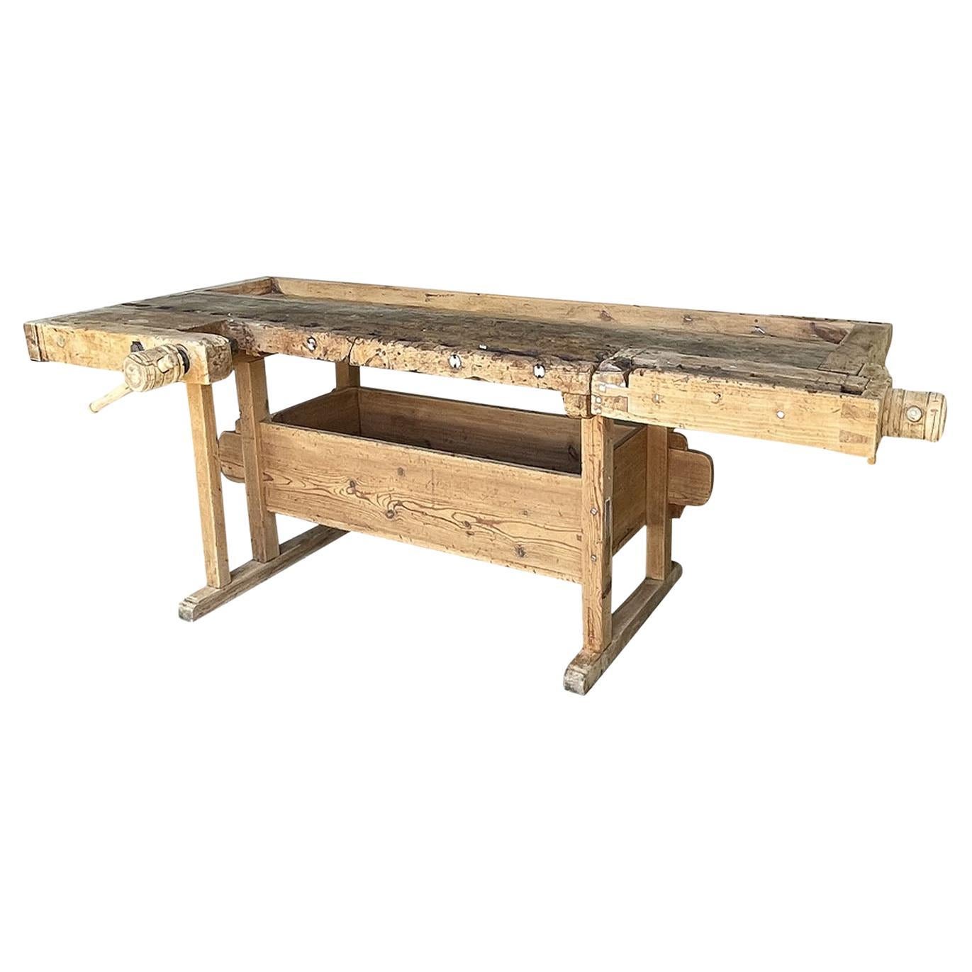 20th Century Swedish Pine Carpentry Bench - Antique Scandinavian Work Table
