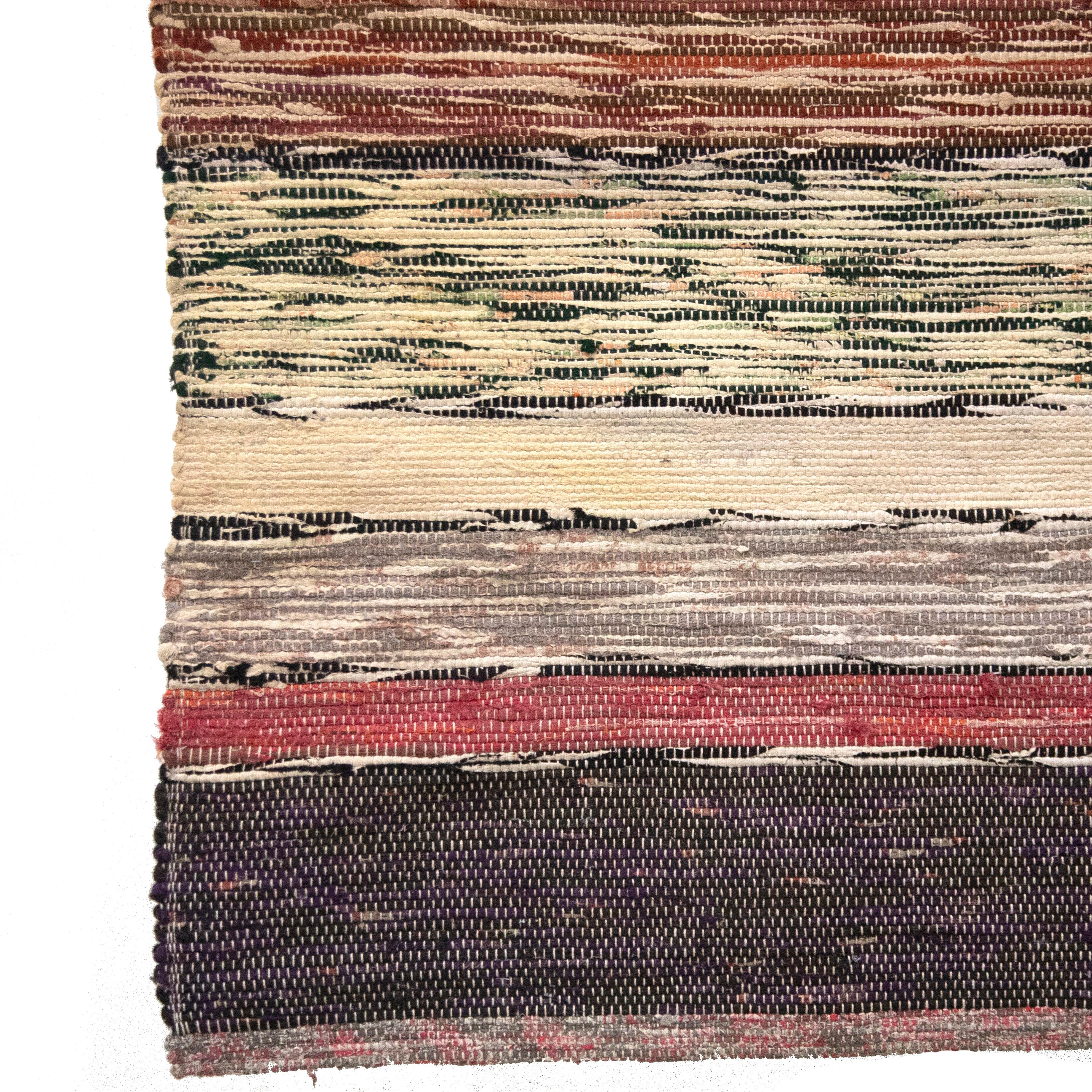 20th Century Swedish rag rug.   Featuring an attractive striped design in tones of black, blue, and red.   This rug is machine washable at 30 degrees.
RT6024475