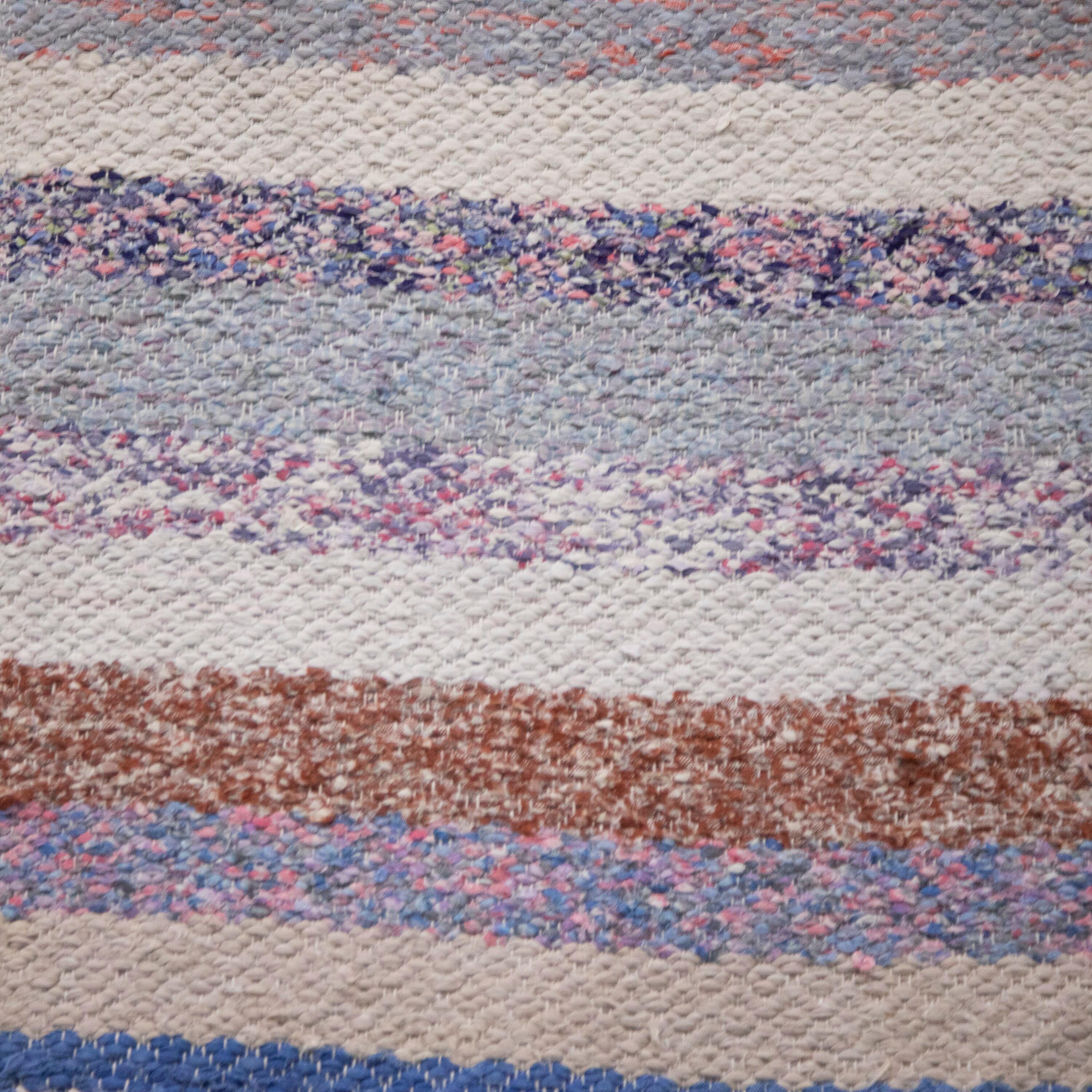 20th Century Swedish rag rug. Featuring a muted stripe design in blue, ecru, and sage green. This rug can be machine-washed at 30 degrees.
RT6024478.