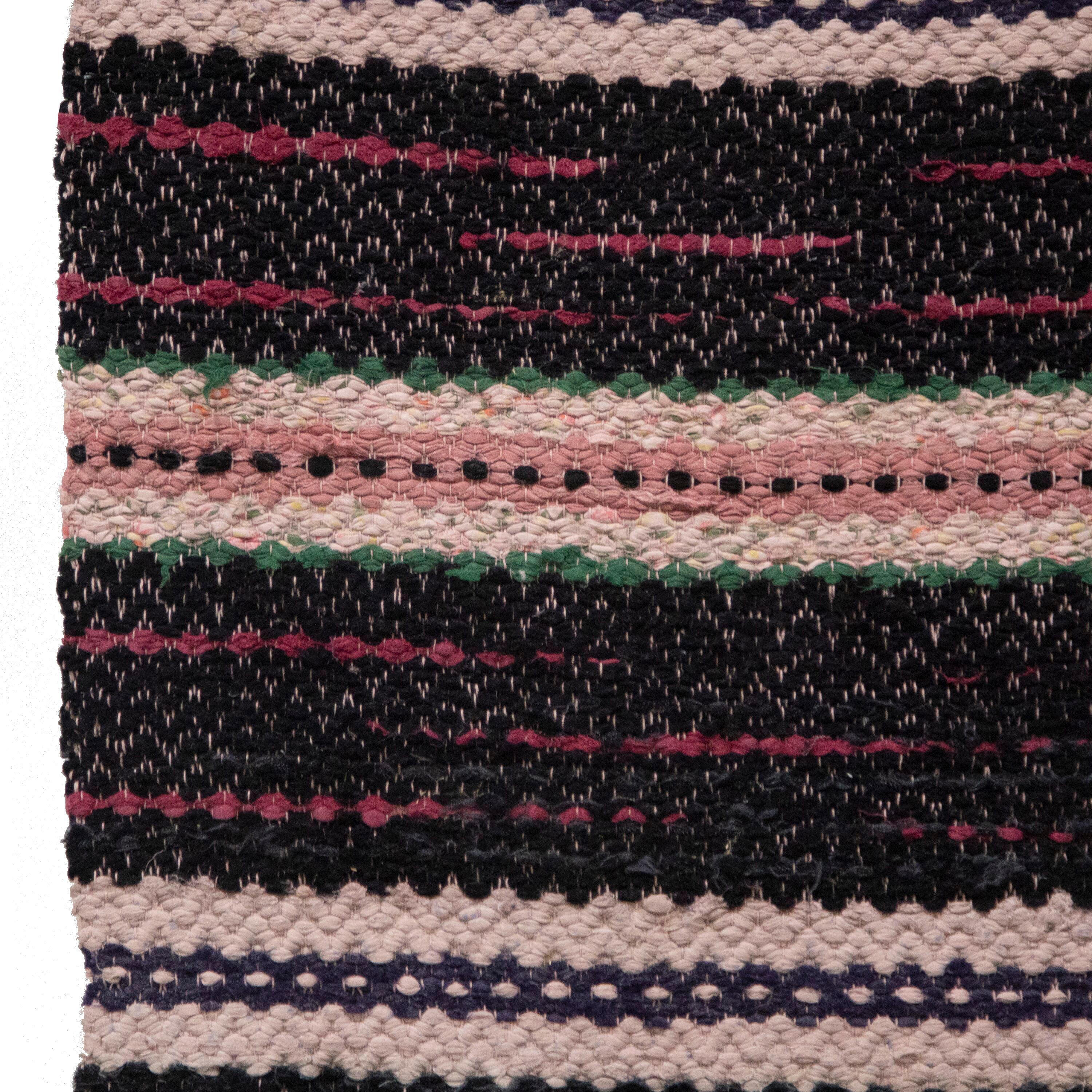 20th Century Swedish rag rug.   Featuring a stripe design in tones of black and pale pink.   This rug can be machine-washed at 30 degrees.
RT6024479