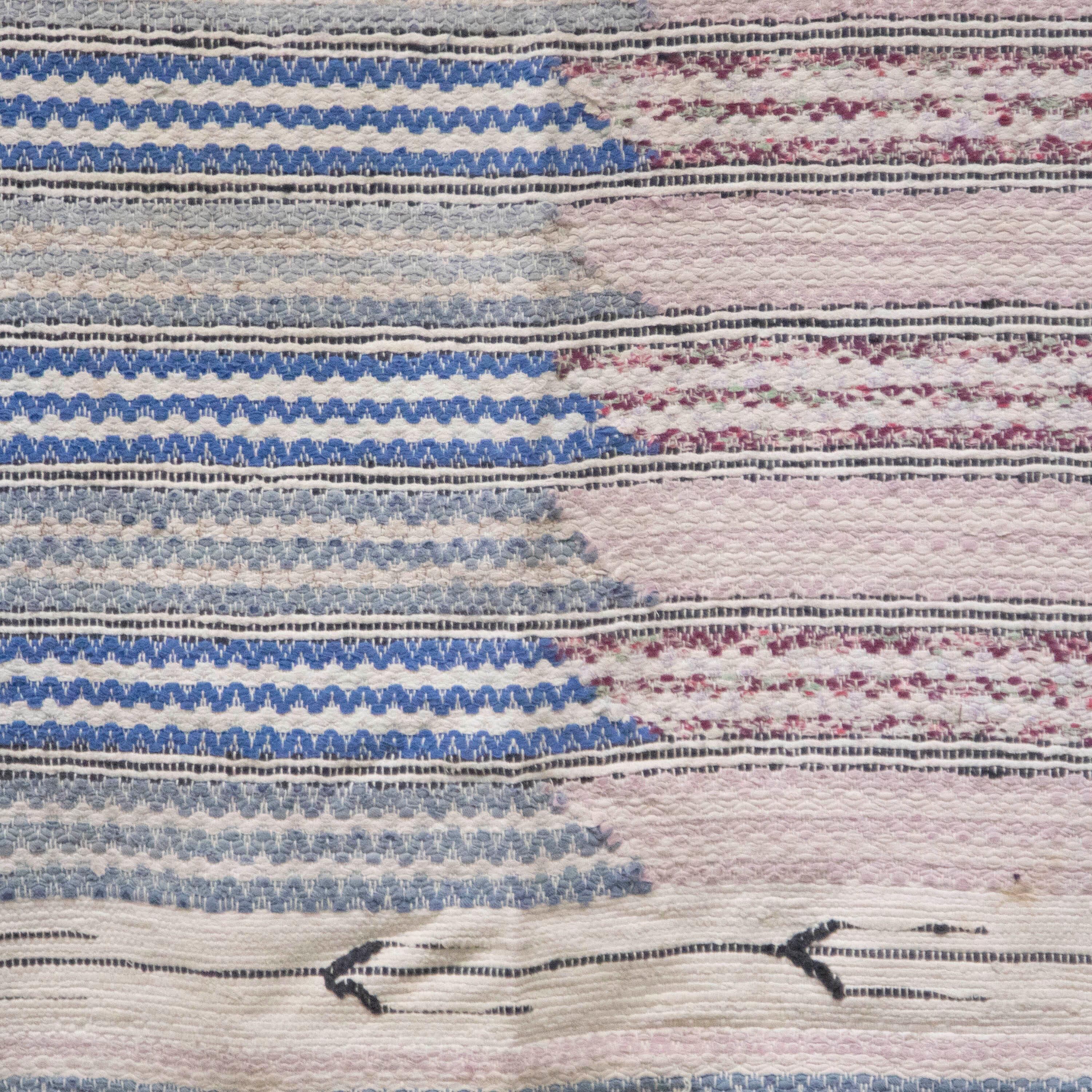 20th century Swedish rag rug. Featuring a stripe showing two different designs throughout in tones of blue. This rug is machine washable at 30 degrees.
RT6024580.
