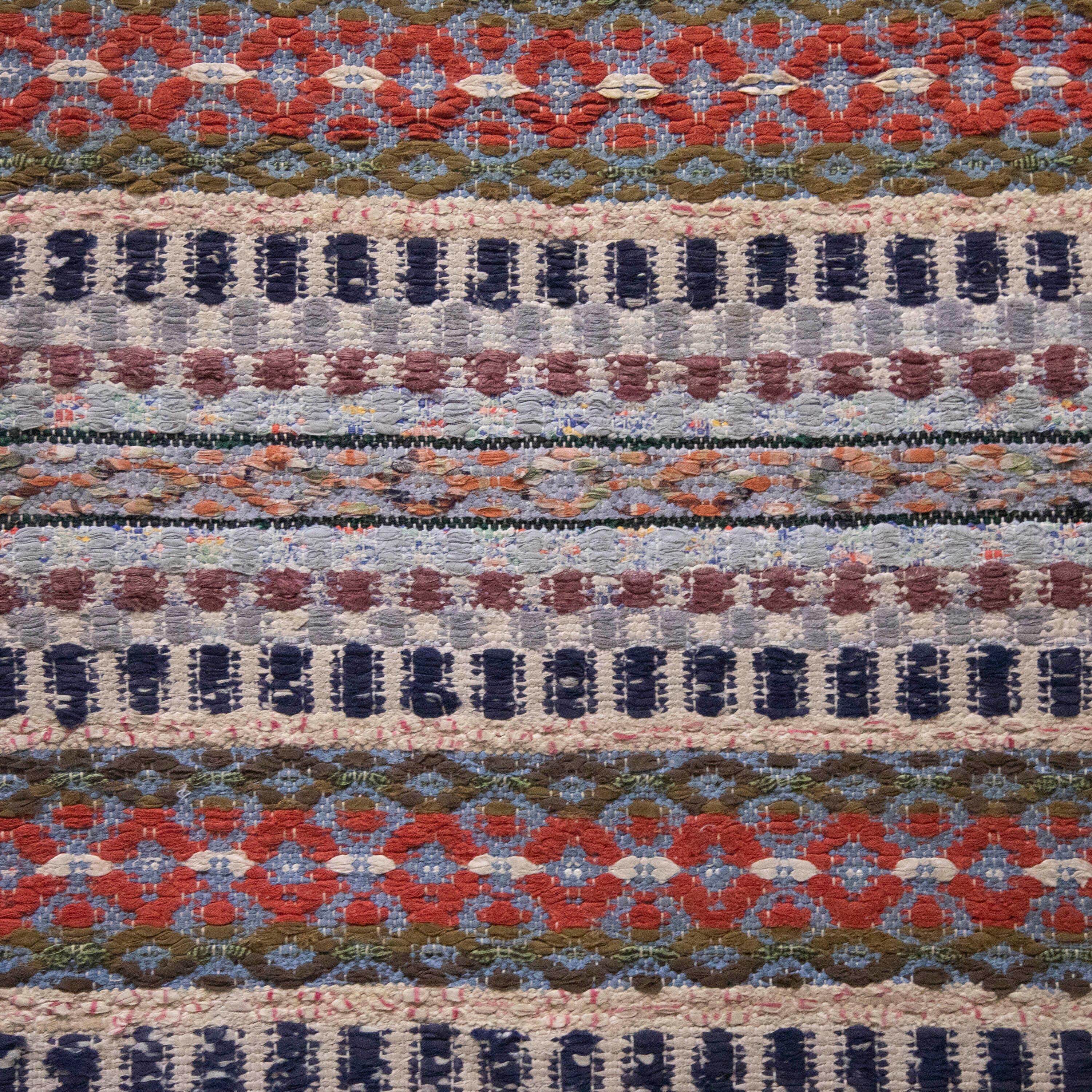 20th Century Swedish rag rug.   Featuring a stripe design in multiple tones.  This rug is machine washable at 30 degrees. 
RT6024588