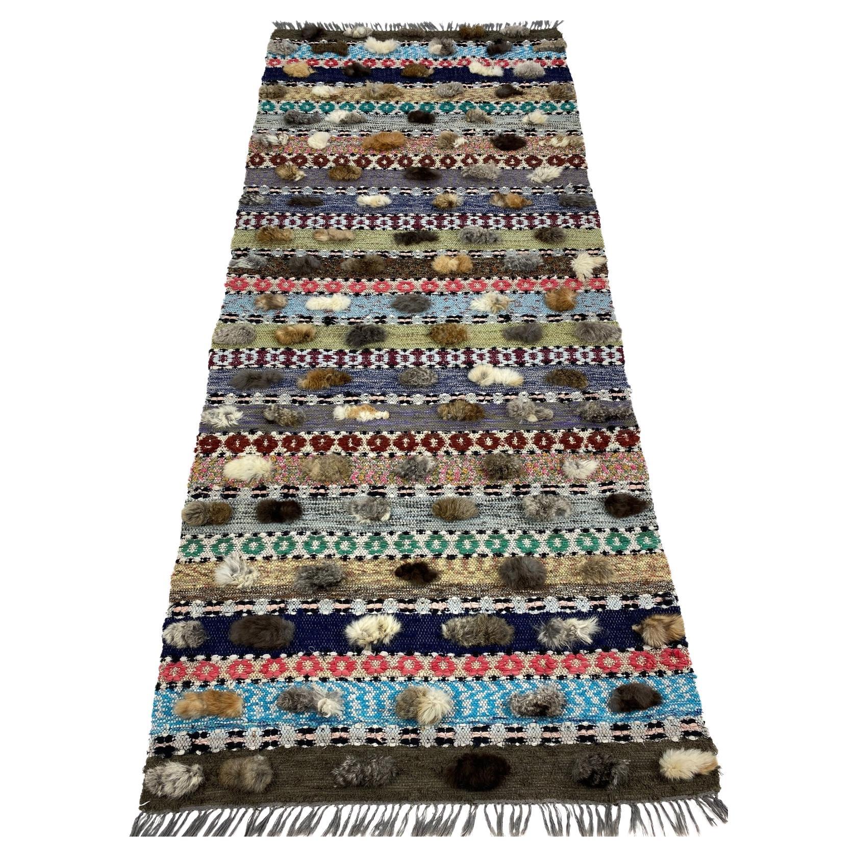 20th Century Swedish rag rug Hälsinglands Trönö - handwoven  For Sale