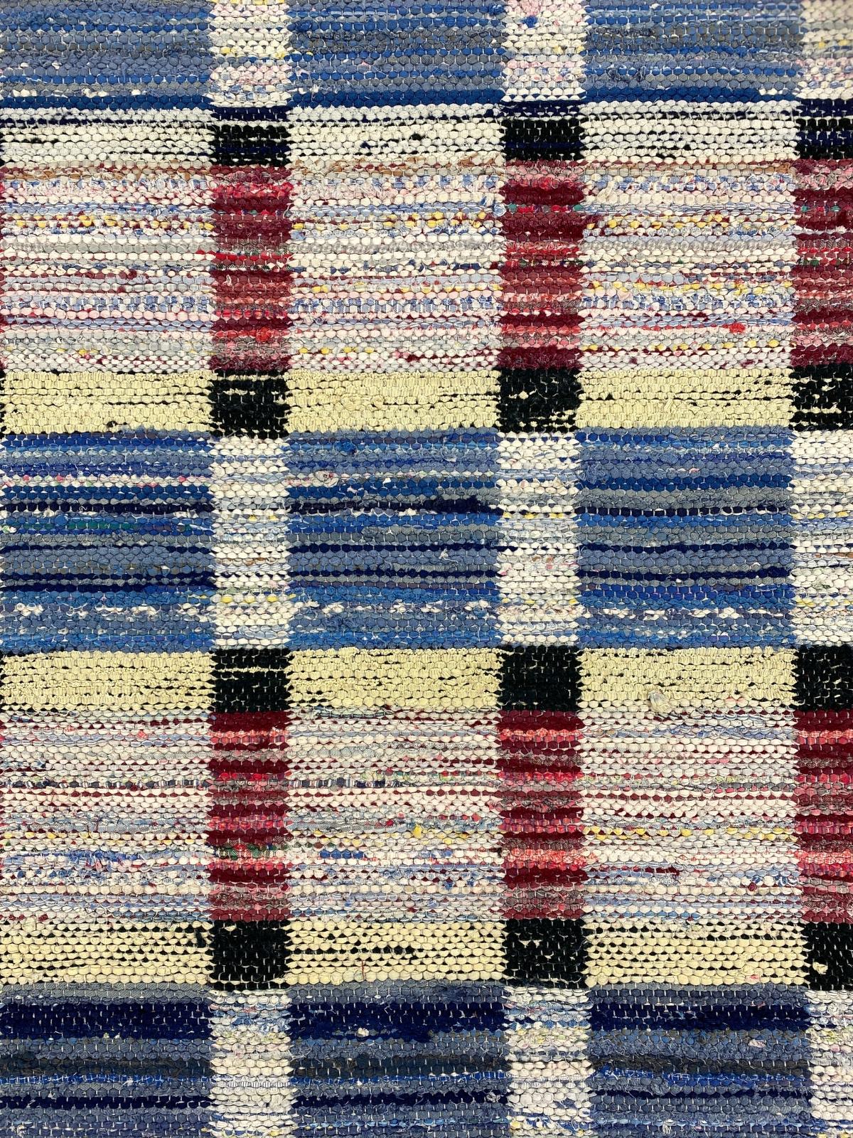 Cotton 20th Century Swedish rag rug Hälsinglands Undersvik  - handwoven 