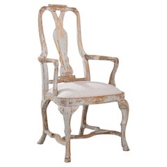 20th Century Swedish Rococo Revival Wood Patinated Dining Chair