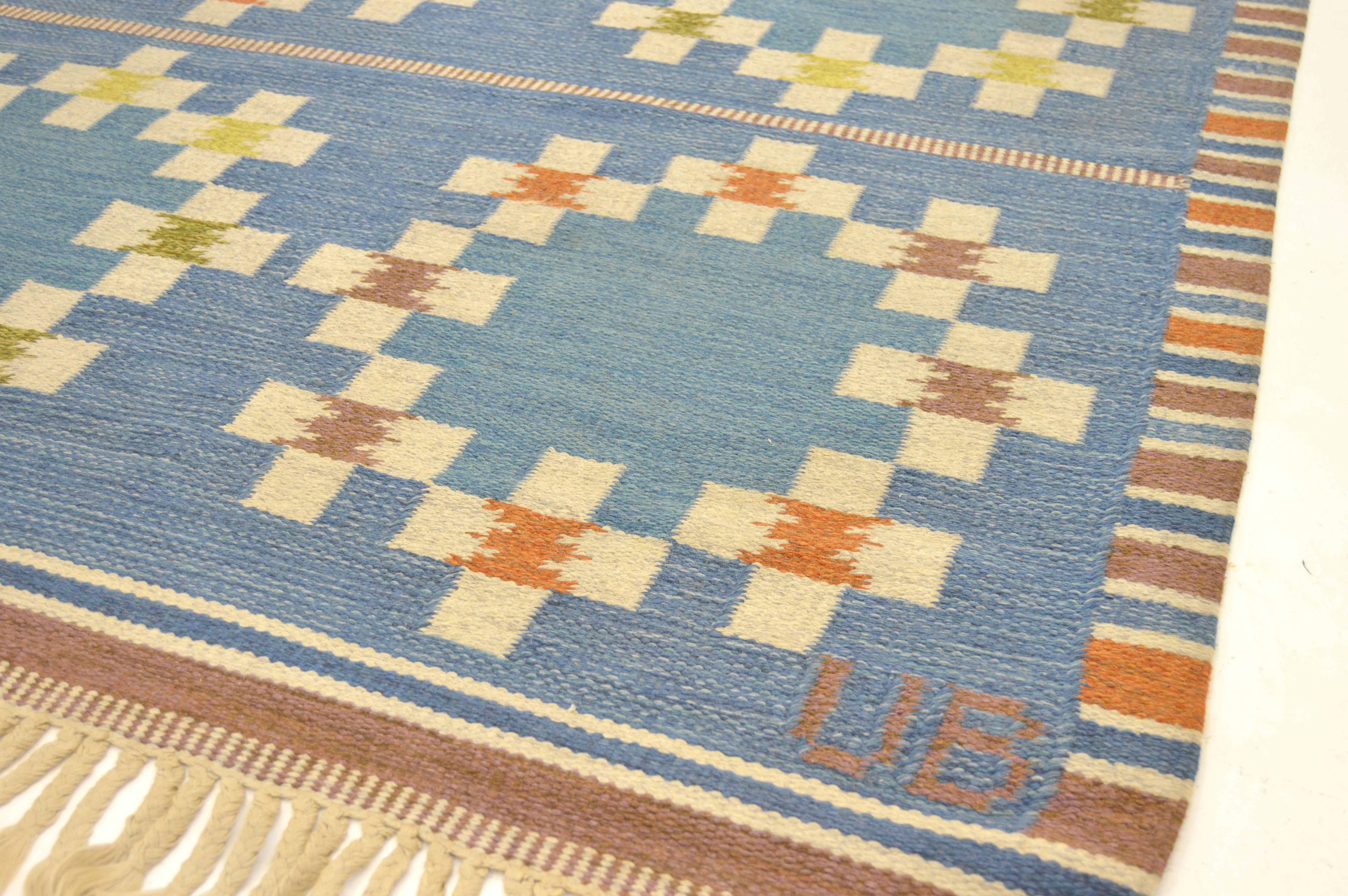 Scandinavian Modern 20th Century Swedish Röllakan Flat-Weave Carpet For Sale