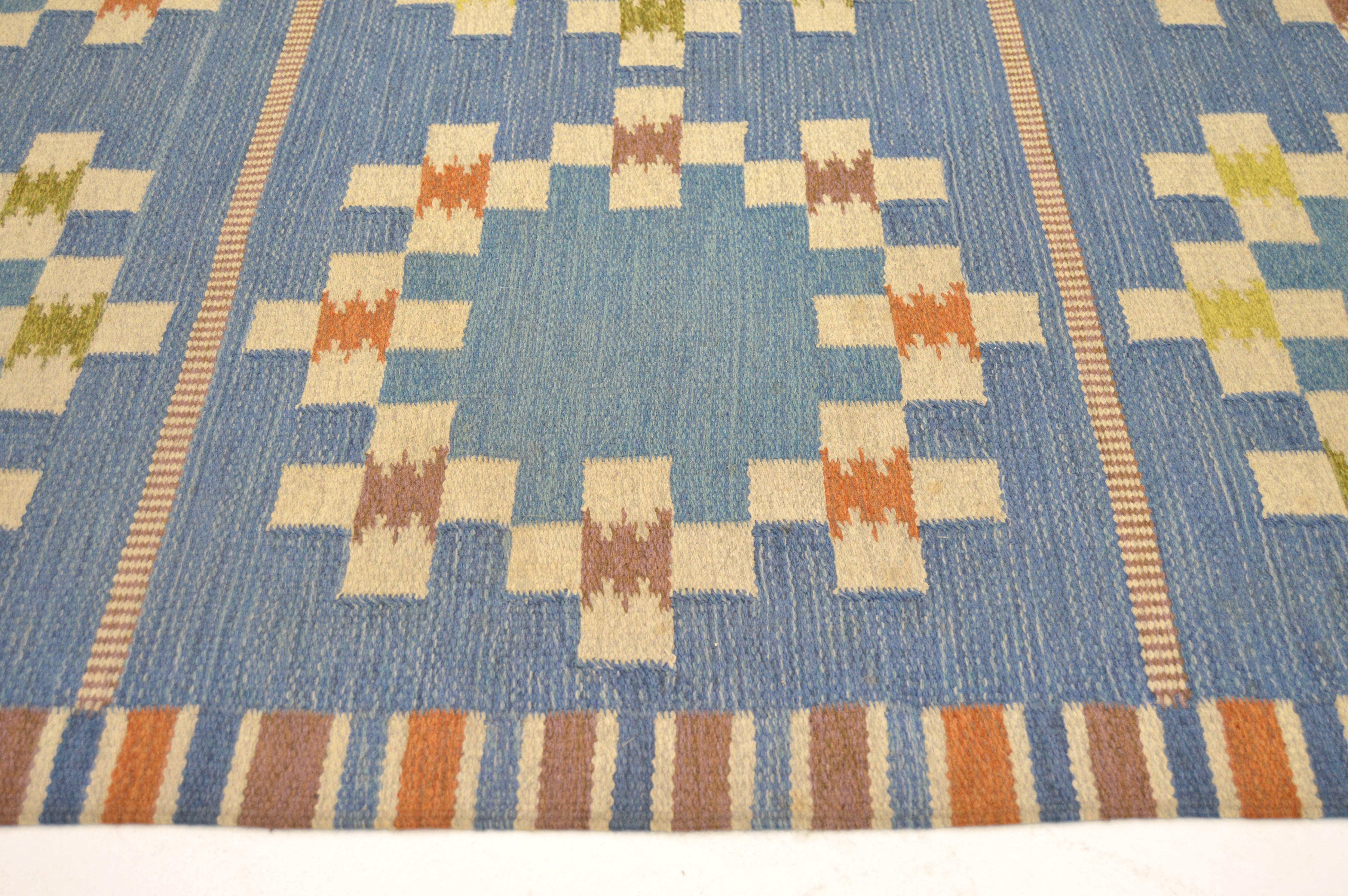 Finnish 20th Century Swedish Röllakan Flat-Weave Carpet For Sale