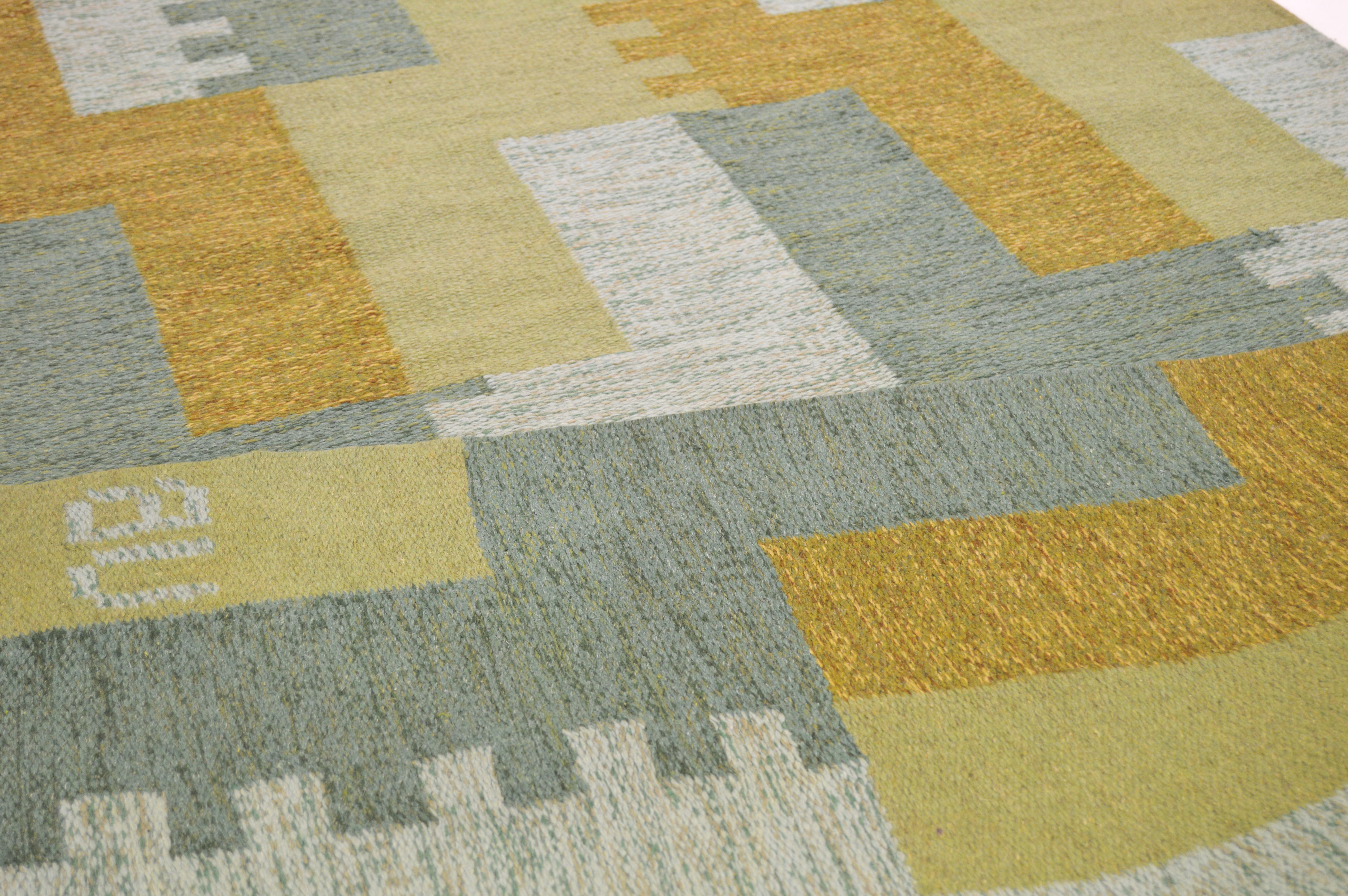 20th Century Swedish Röllakan Flat-Weave Carpet Signed UB For Sale 1