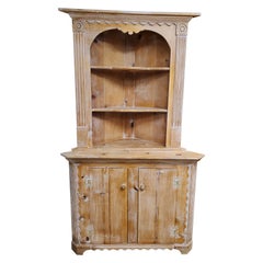 20th Century Swedish Style Pine Two Part Standing Corner Cabinet