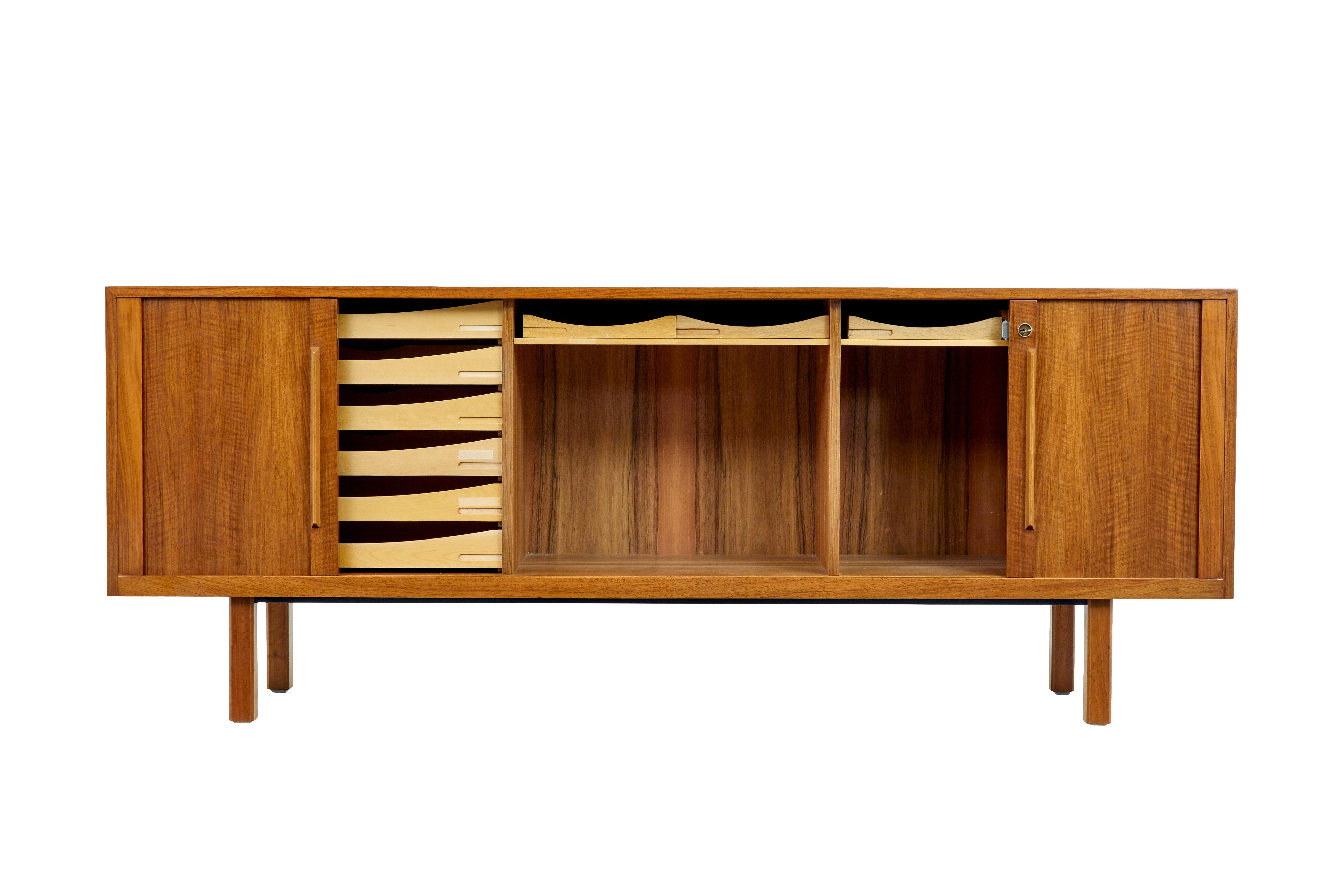 Mid-Century Modern 20th century Swedish teak tambour front sideboard by Atvidabergs For Sale
