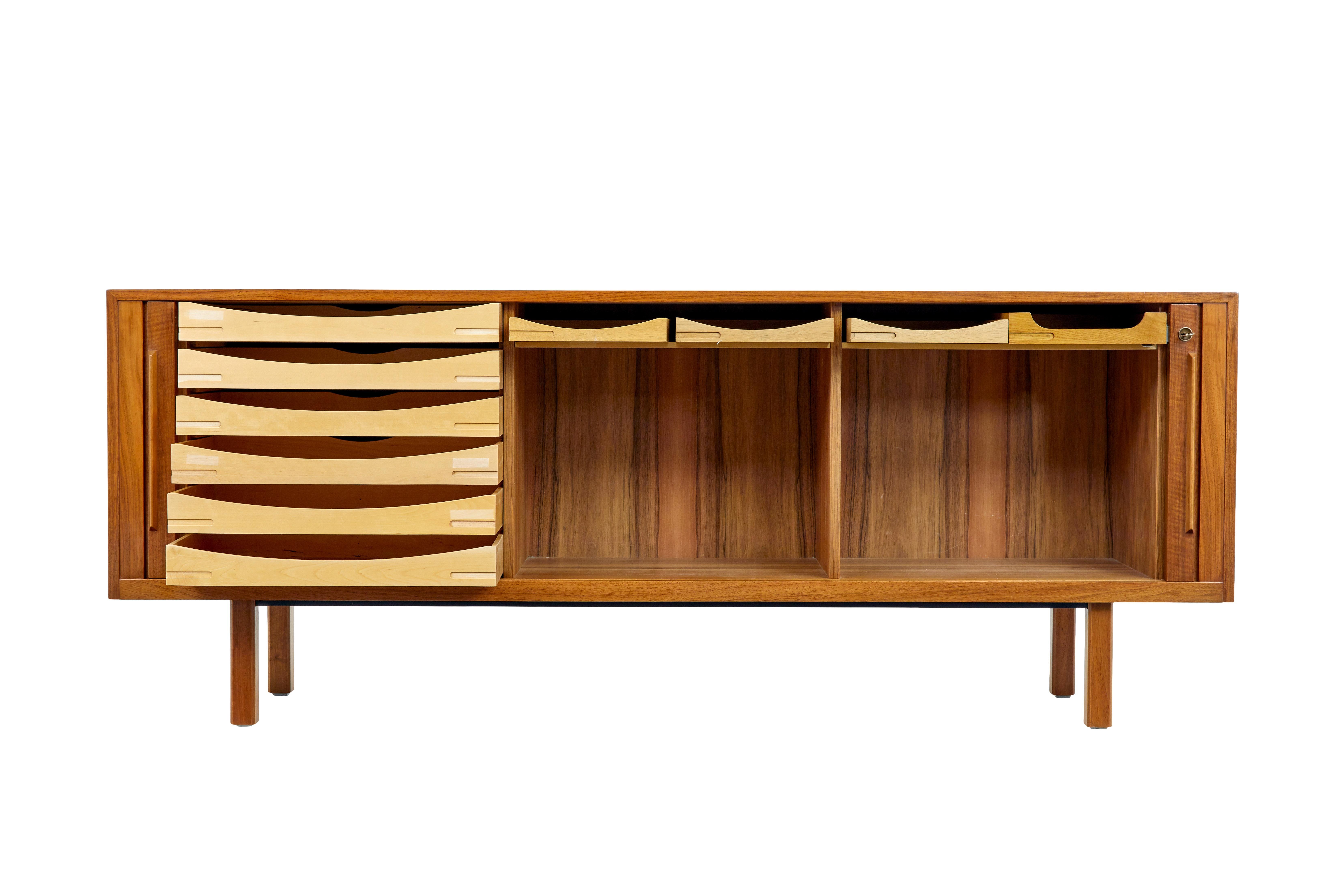 Hand-Crafted 20th century Swedish teak tambour front sideboard by Atvidabergs For Sale