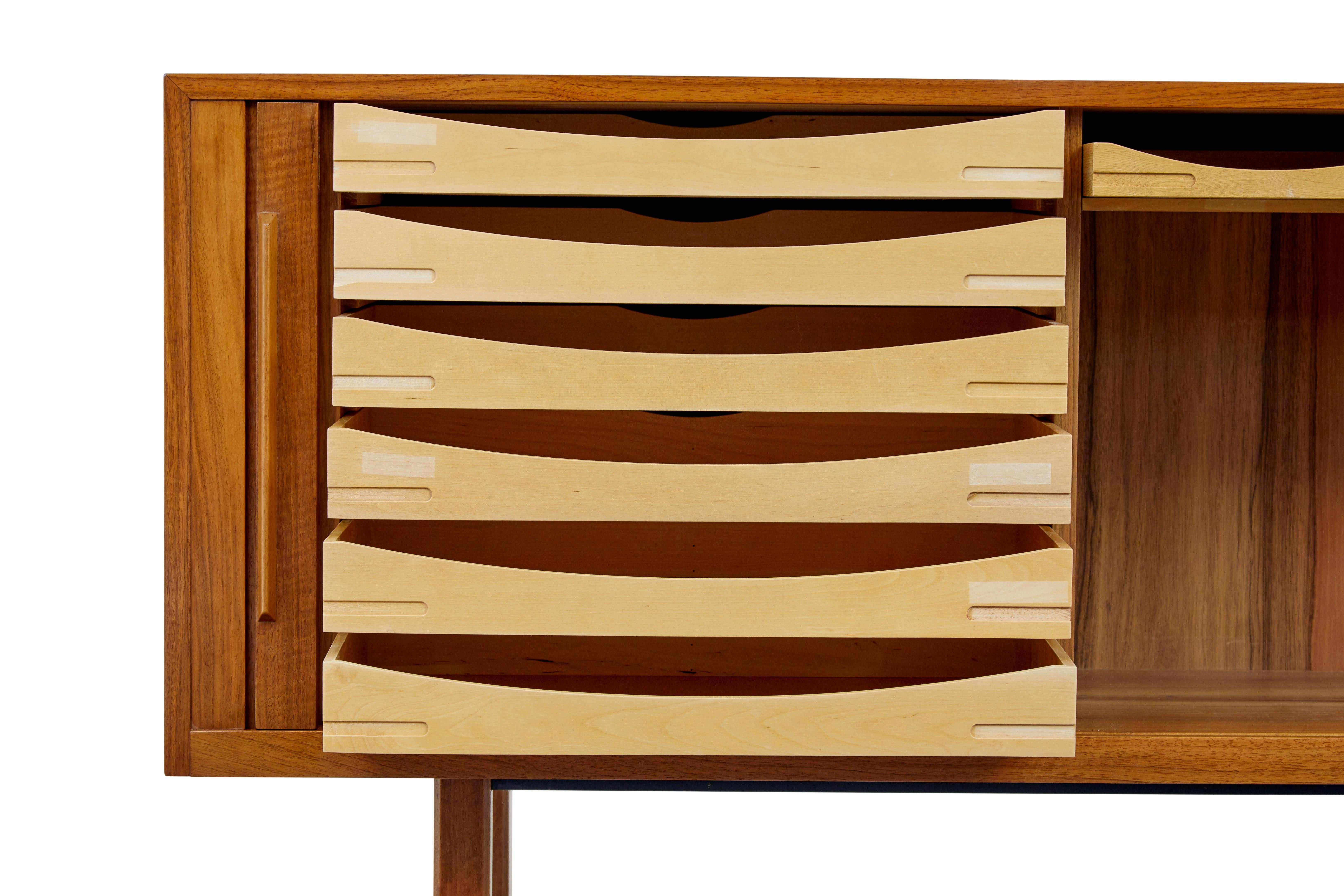 20th century Swedish teak tambour front sideboard by Atvidabergs In Good Condition For Sale In Debenham, Suffolk