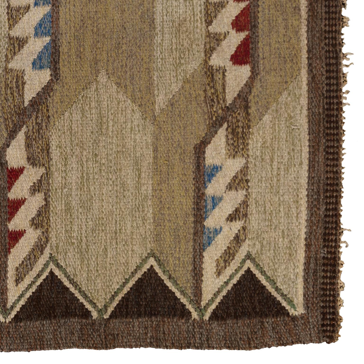 Hand-Woven 20th Century Swedish Vintage Flat-Weave Carpet