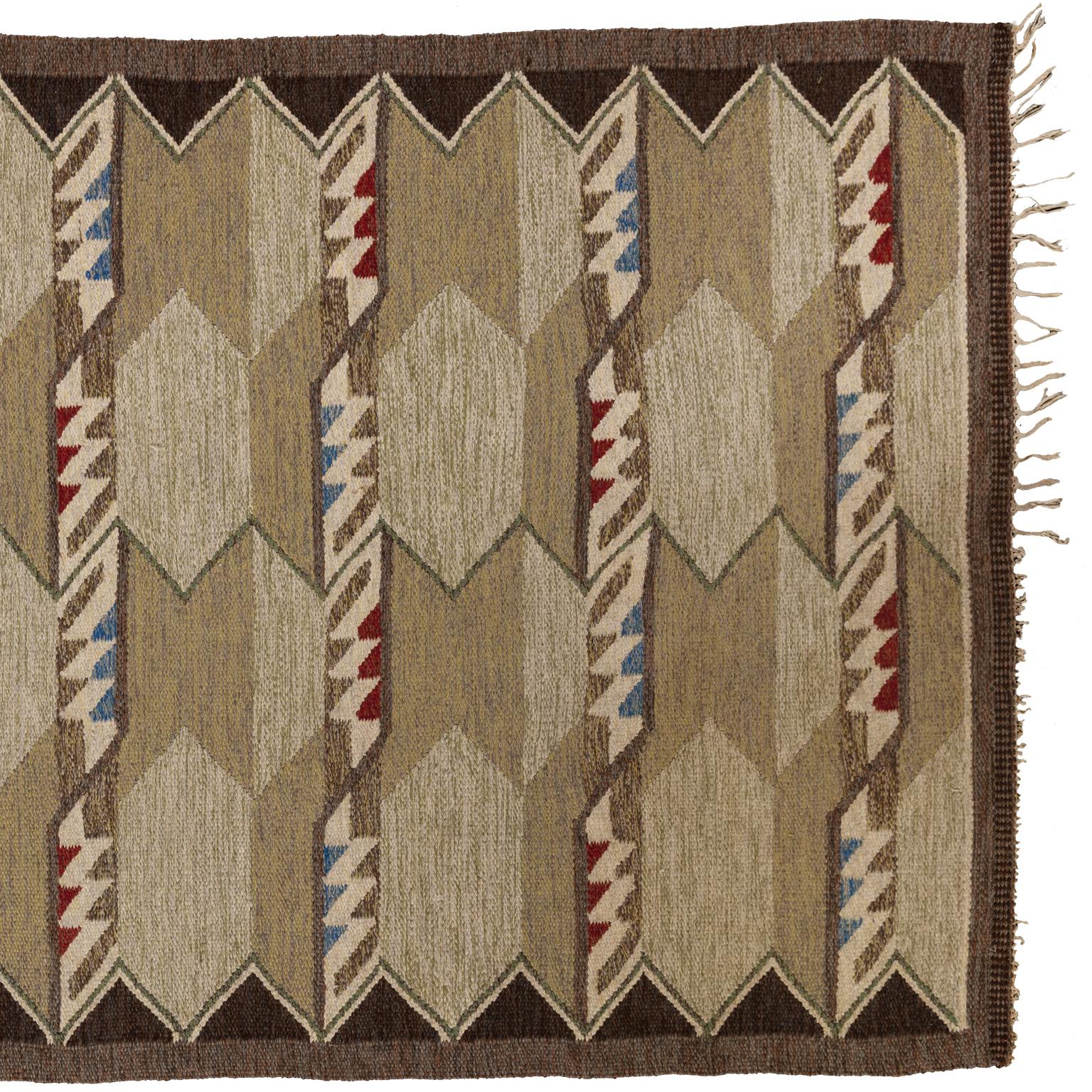 Mid-20th Century 20th Century Swedish Vintage Flat-Weave Carpet