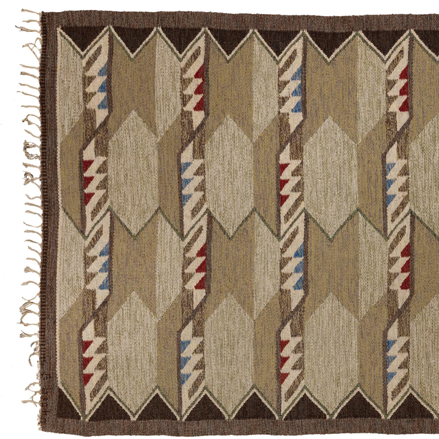 Wool 20th Century Swedish Vintage Flat-Weave Carpet